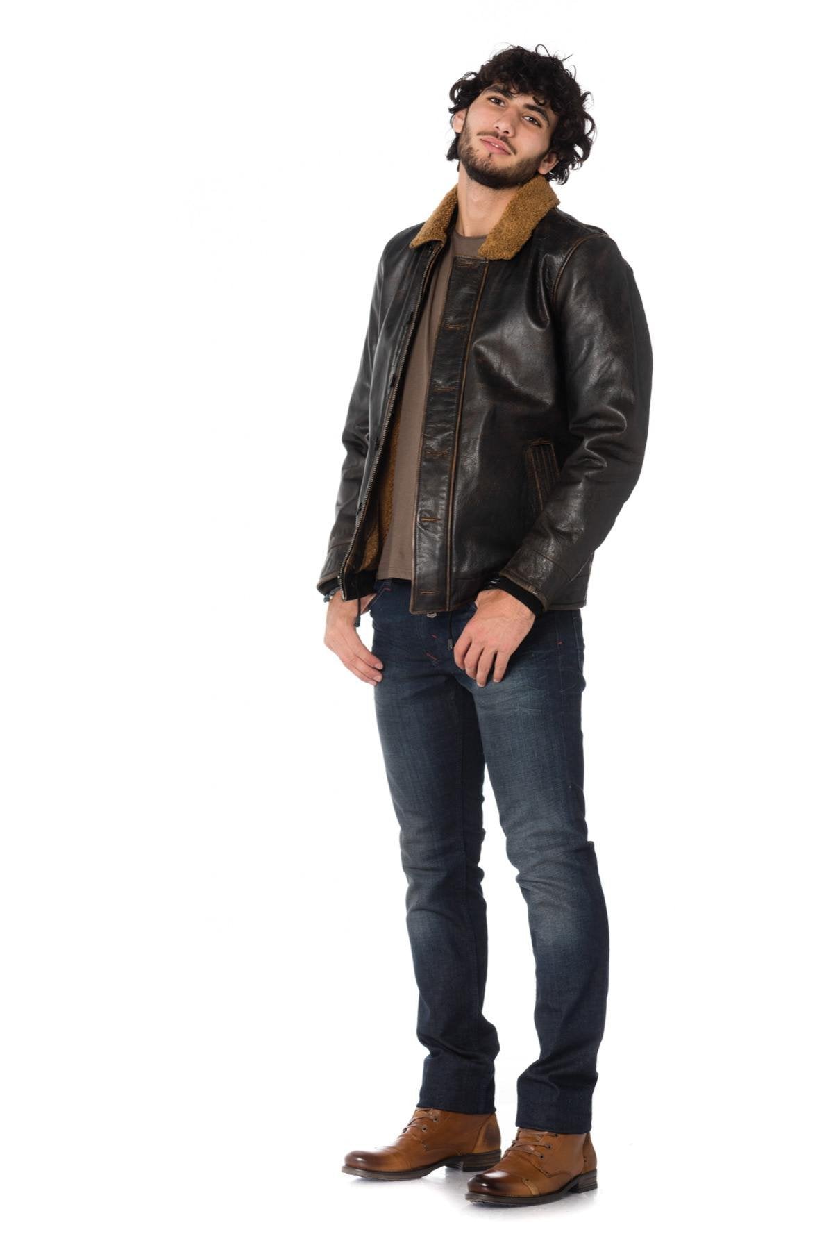 Aged-effect black cowhide leather jacket - Image n°2