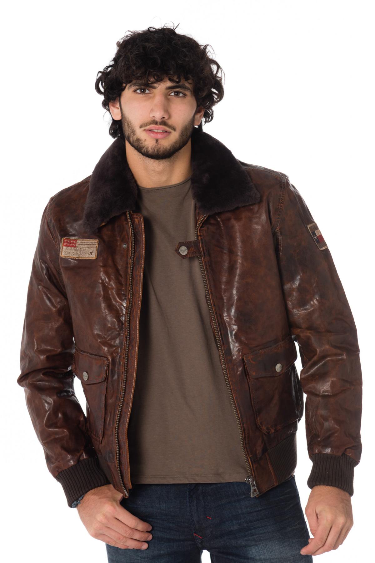 Daytona cowhide leather aviator with sheepskin fur collar - Image n°3