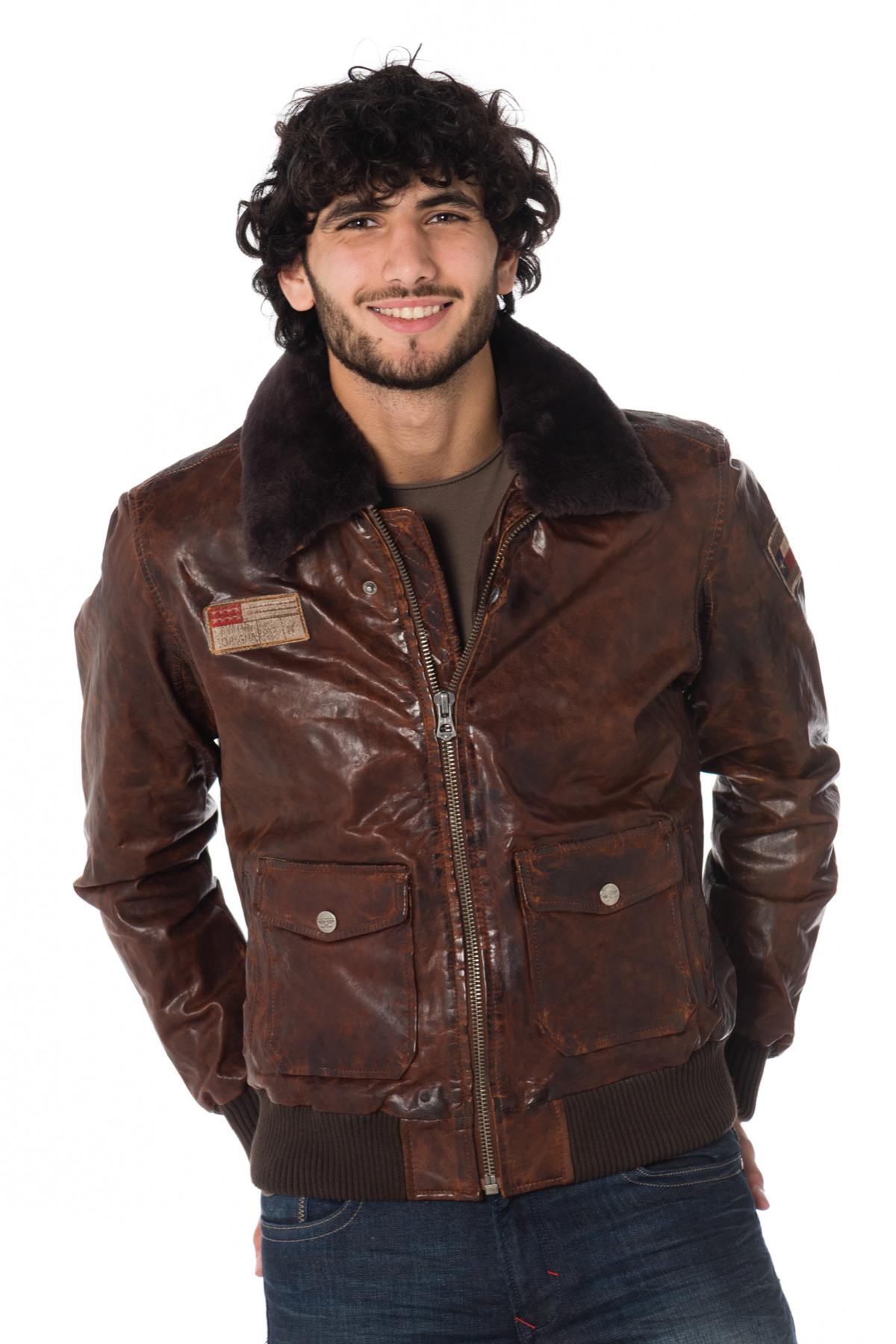 Daytona cowhide leather aviator with sheepskin fur collar - Image n°1