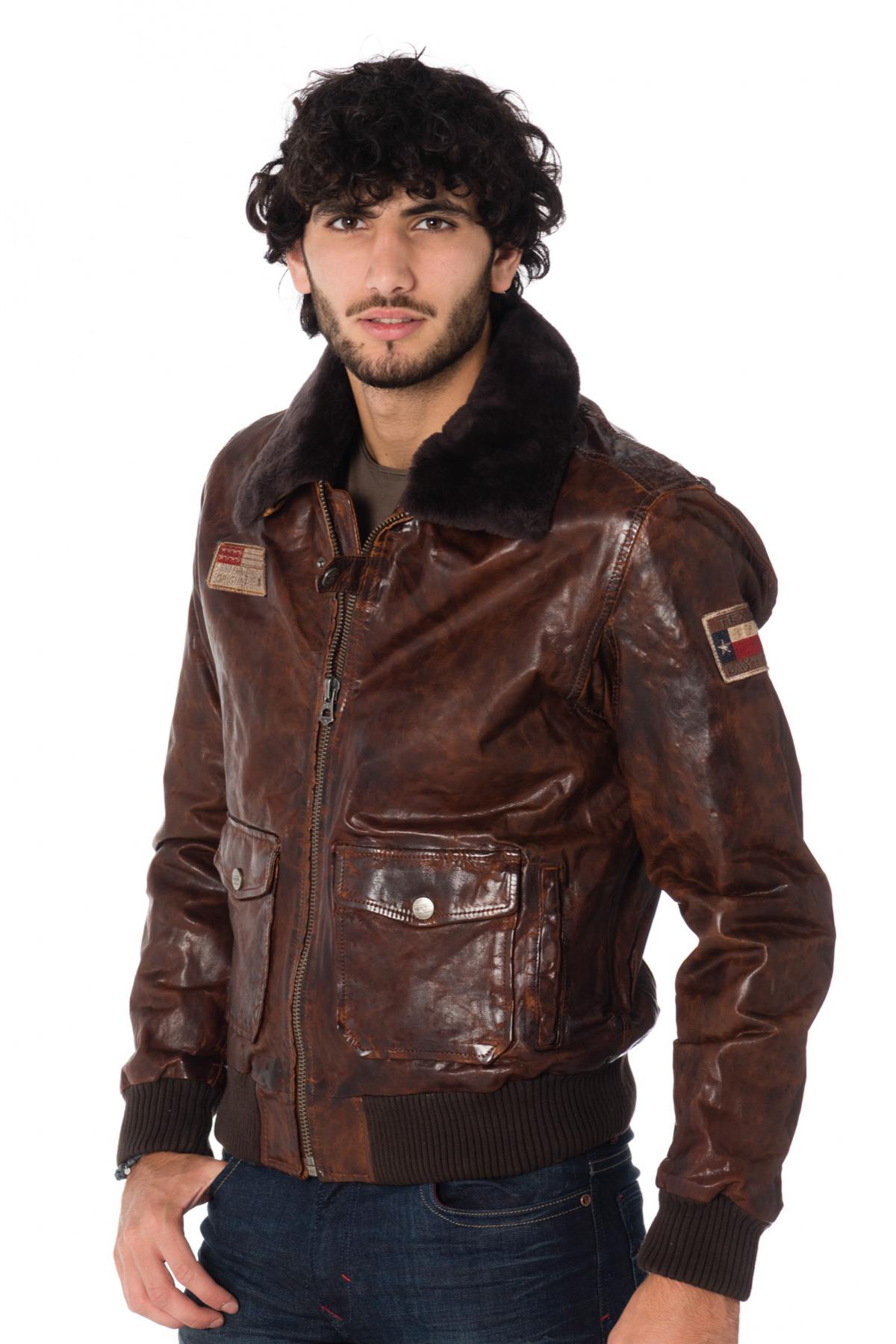 Daytona cowhide leather aviator with sheepskin fur collar - Image n°5