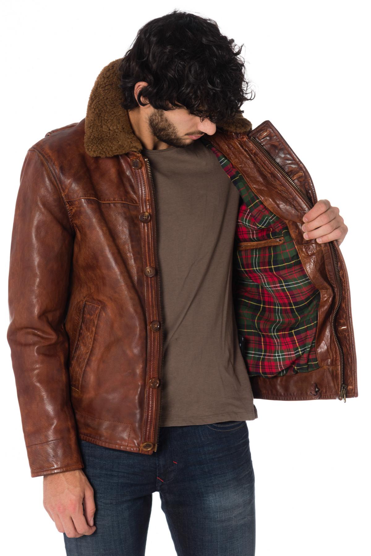 Daytona men's aged cognac cowhide leather jacket - Image n°5