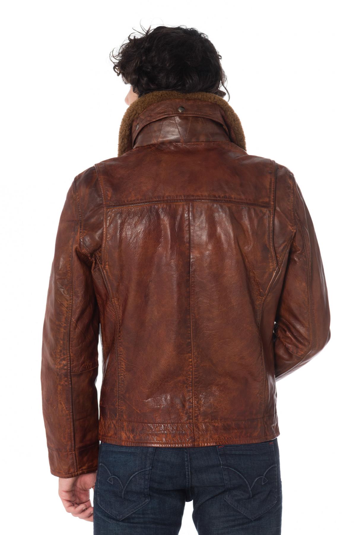 Daytona men's aged cognac cowhide leather jacket - Image n°4