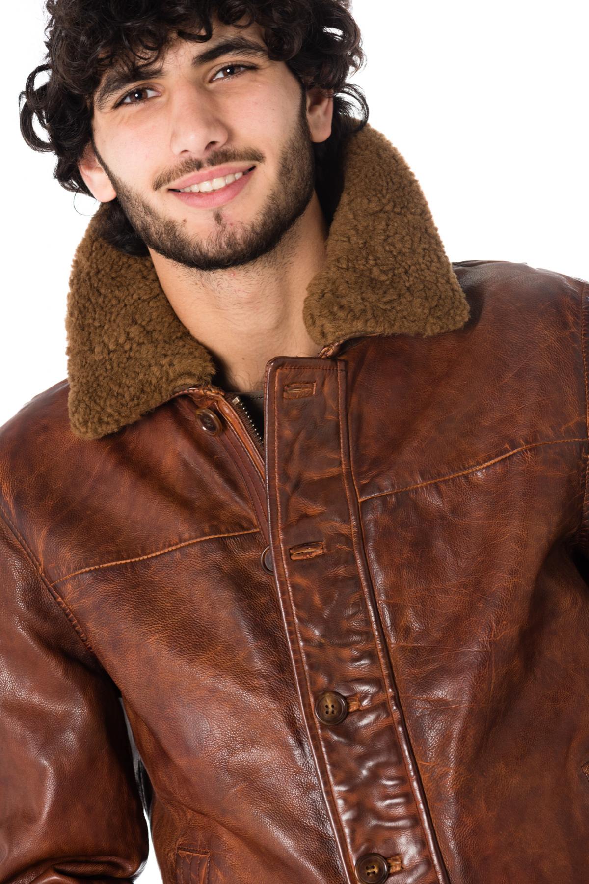 Daytona men's aged cognac cowhide leather jacket - Image n°6