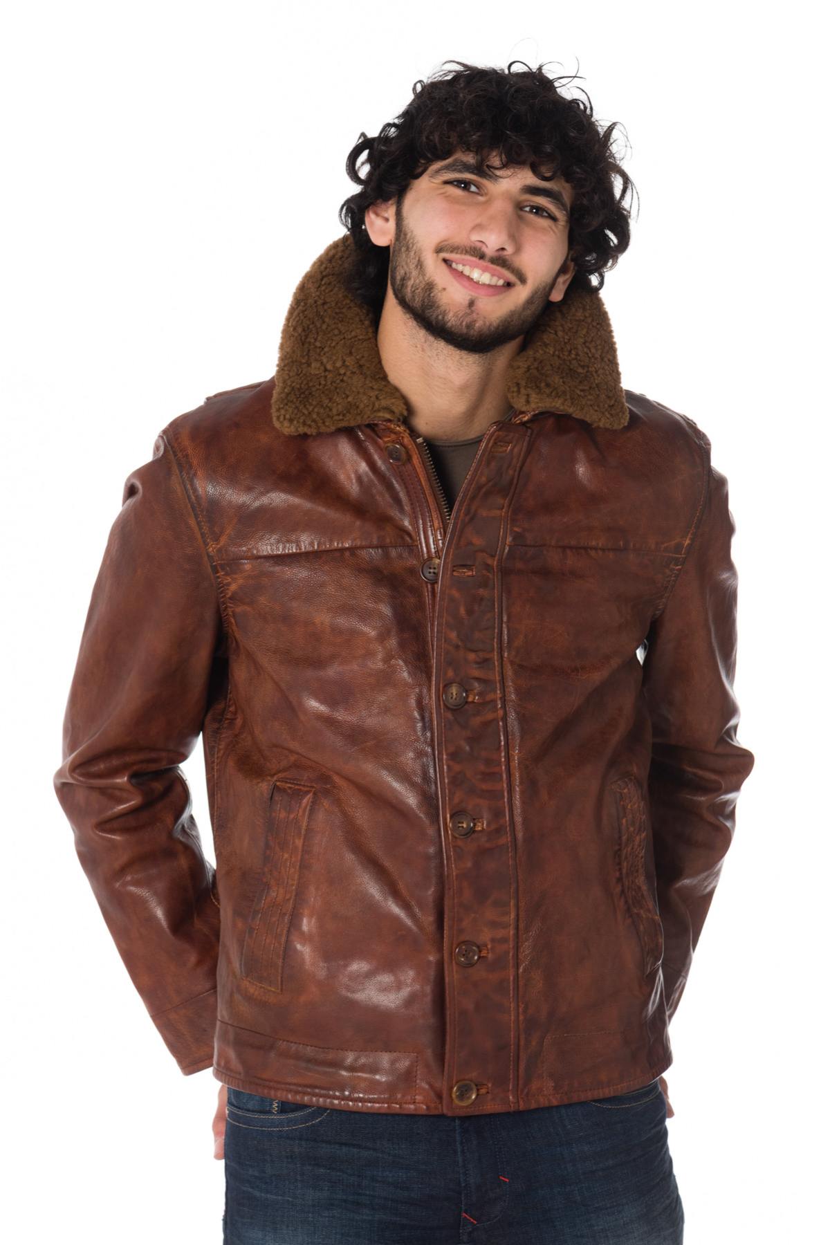 Daytona men's aged cognac cowhide leather jacket - Image n°3