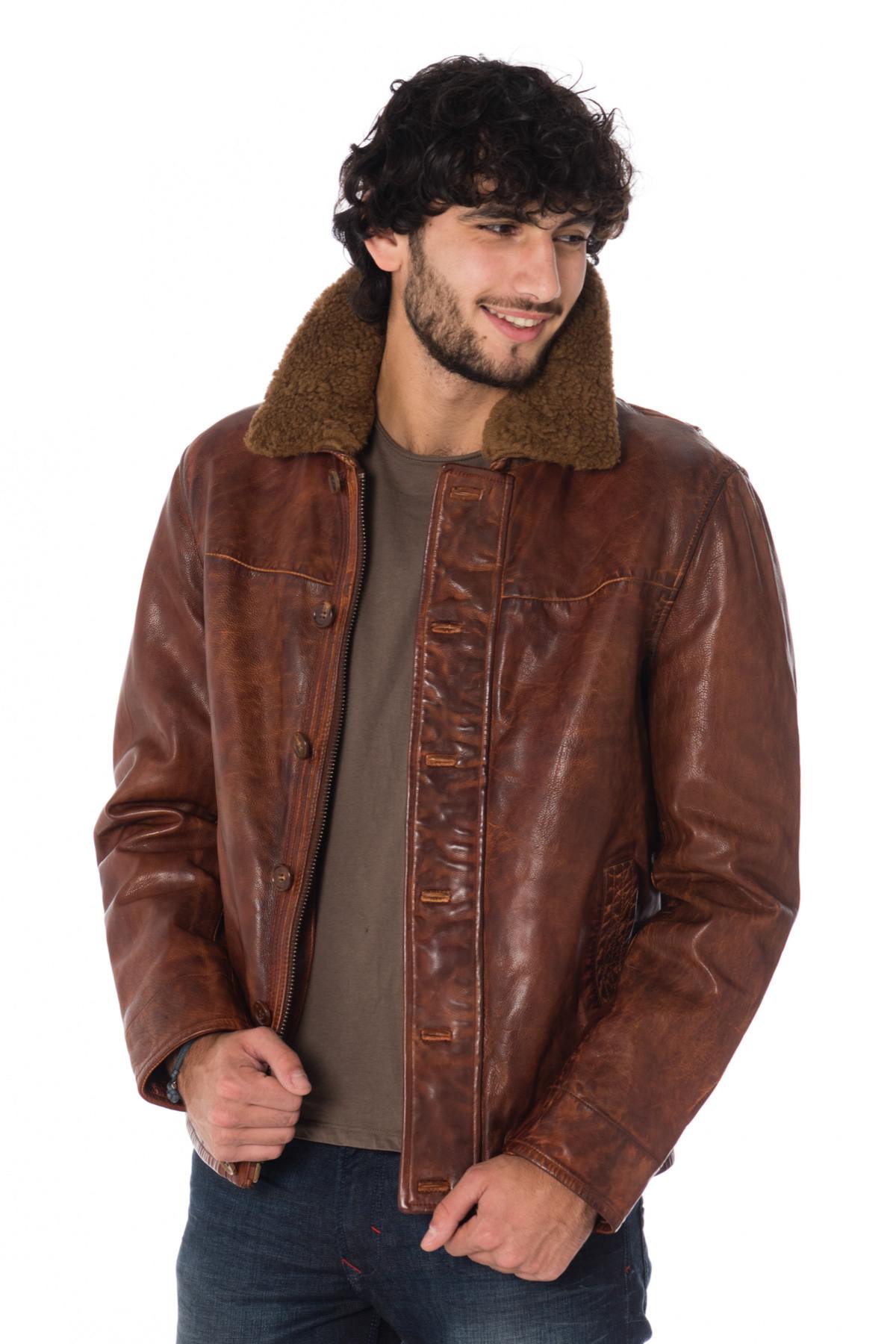 Daytona men's aged cognac cowhide leather jacket - Image n°1