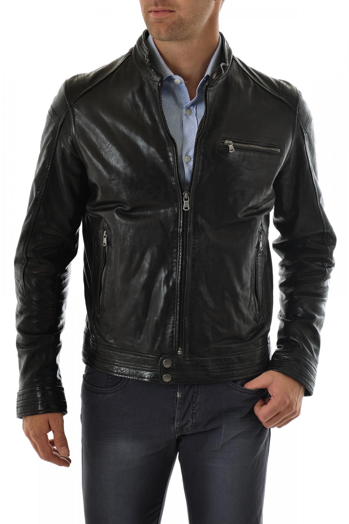 Daytona Men's Black Leather Jacket - Image n°1