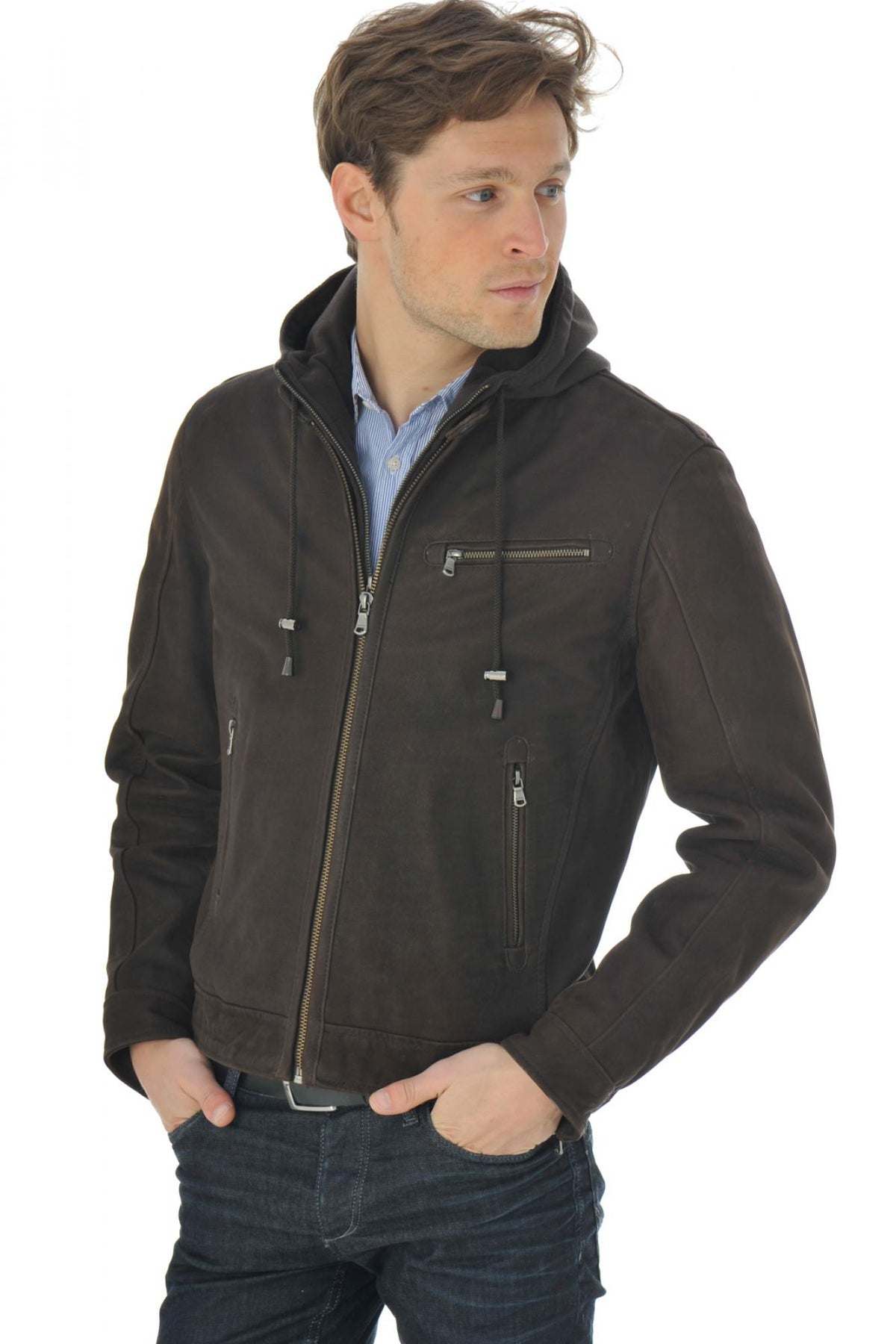 Men's Daytona Jacket in Brown Cowhide Leather - Image n°6