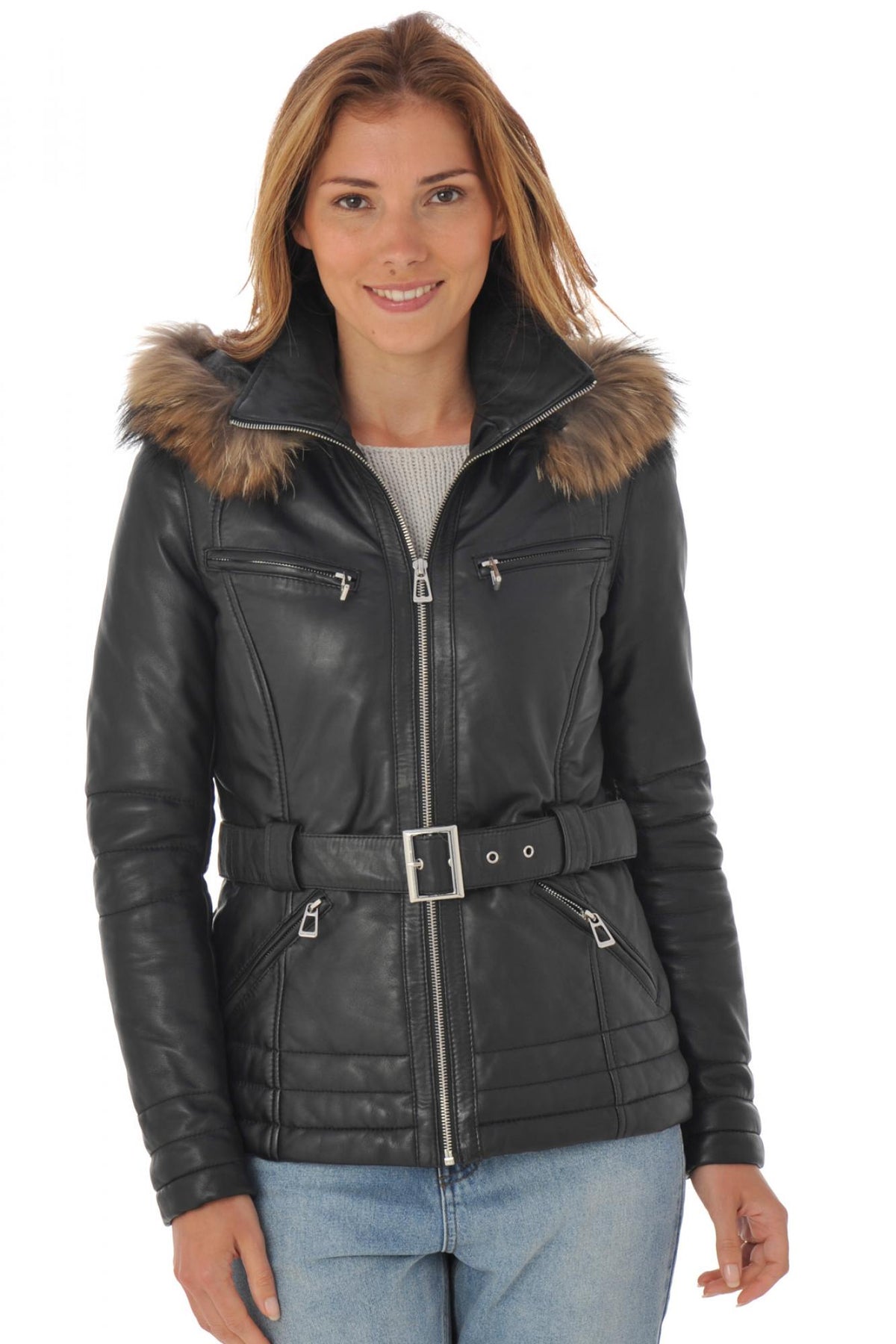 Women's hooded lambskin jacket - Image n°3