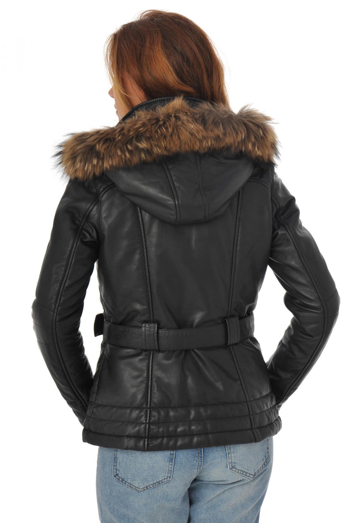 Women's hooded lambskin jacket - Image n°5