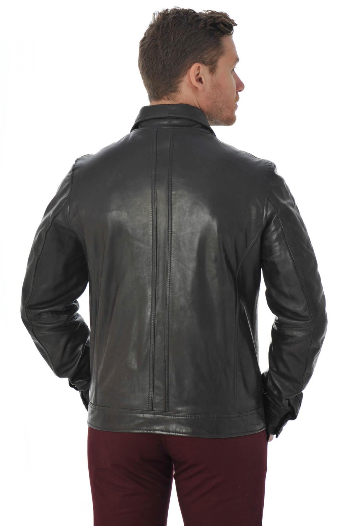 Lambskin leather jacket with shirt collar - Image n°4