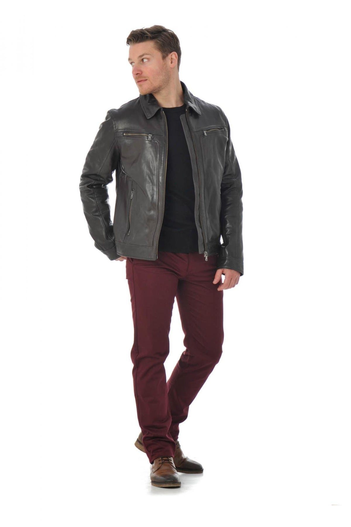 Lambskin leather jacket with shirt collar - Image n°2