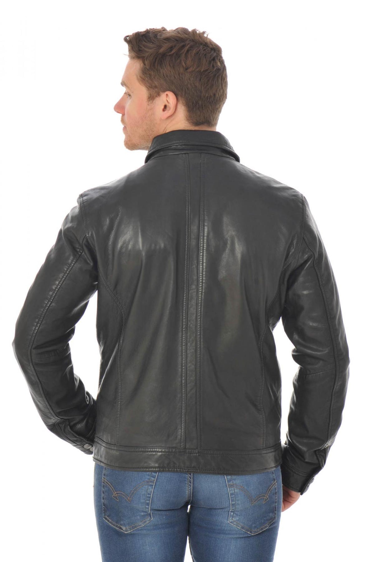 Lambskin leather jacket with shirt collar - Image n°5