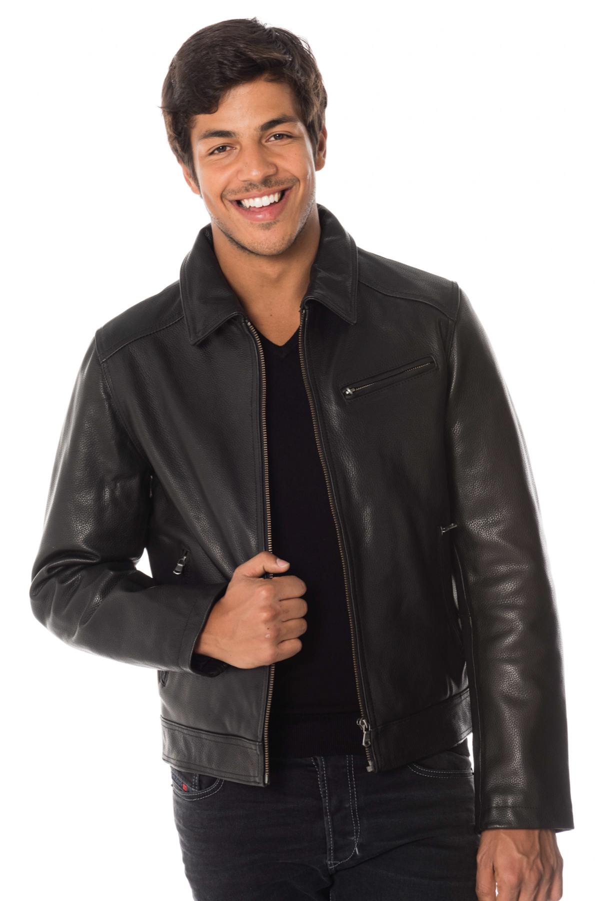 Cowhide leather shirt collar jacket - Image n°1