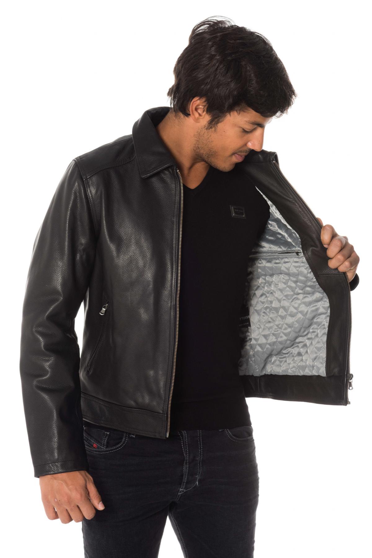 Cowhide leather shirt collar jacket - Image n°4