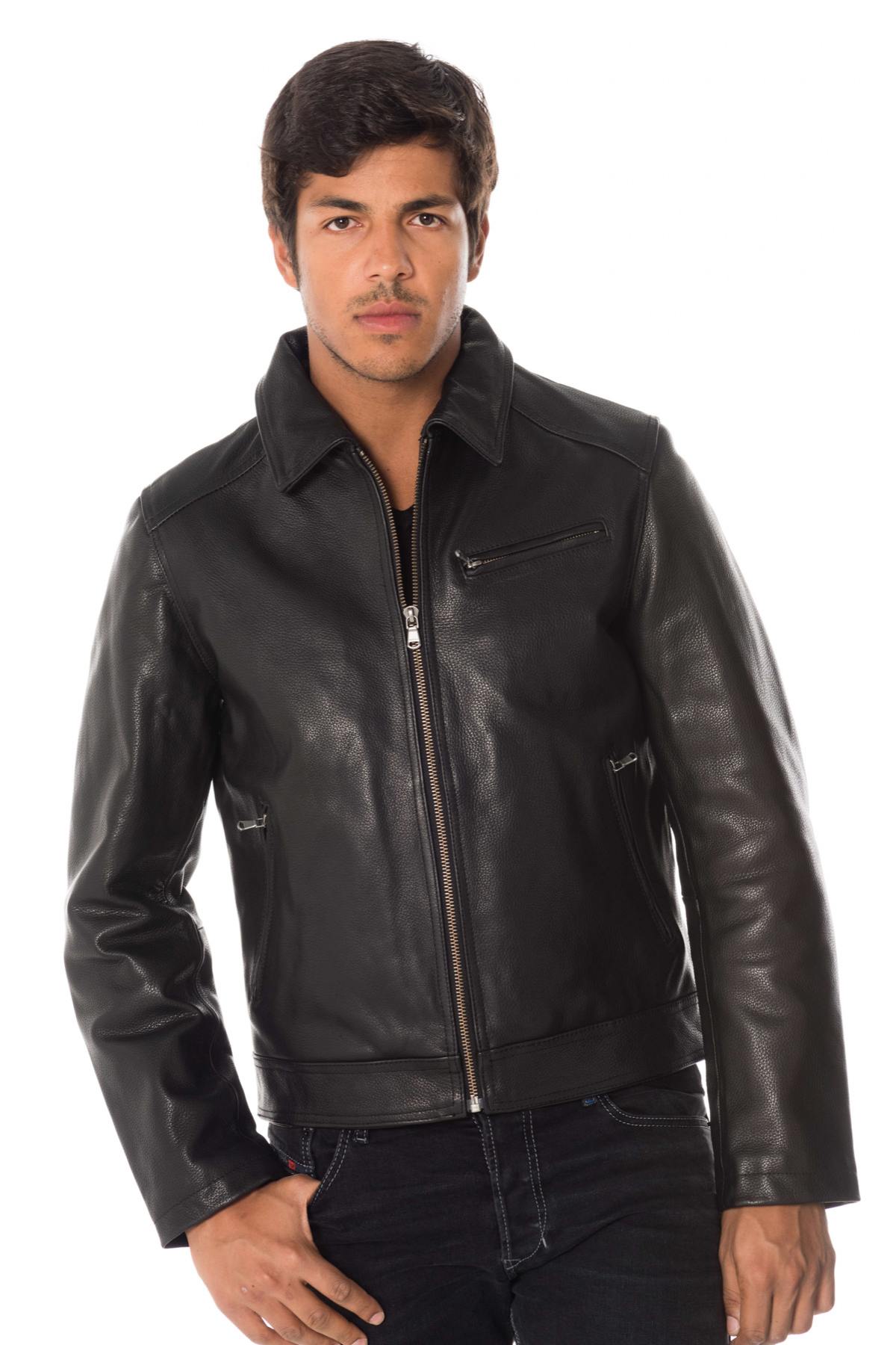 Cowhide leather shirt collar jacket - Image n°3