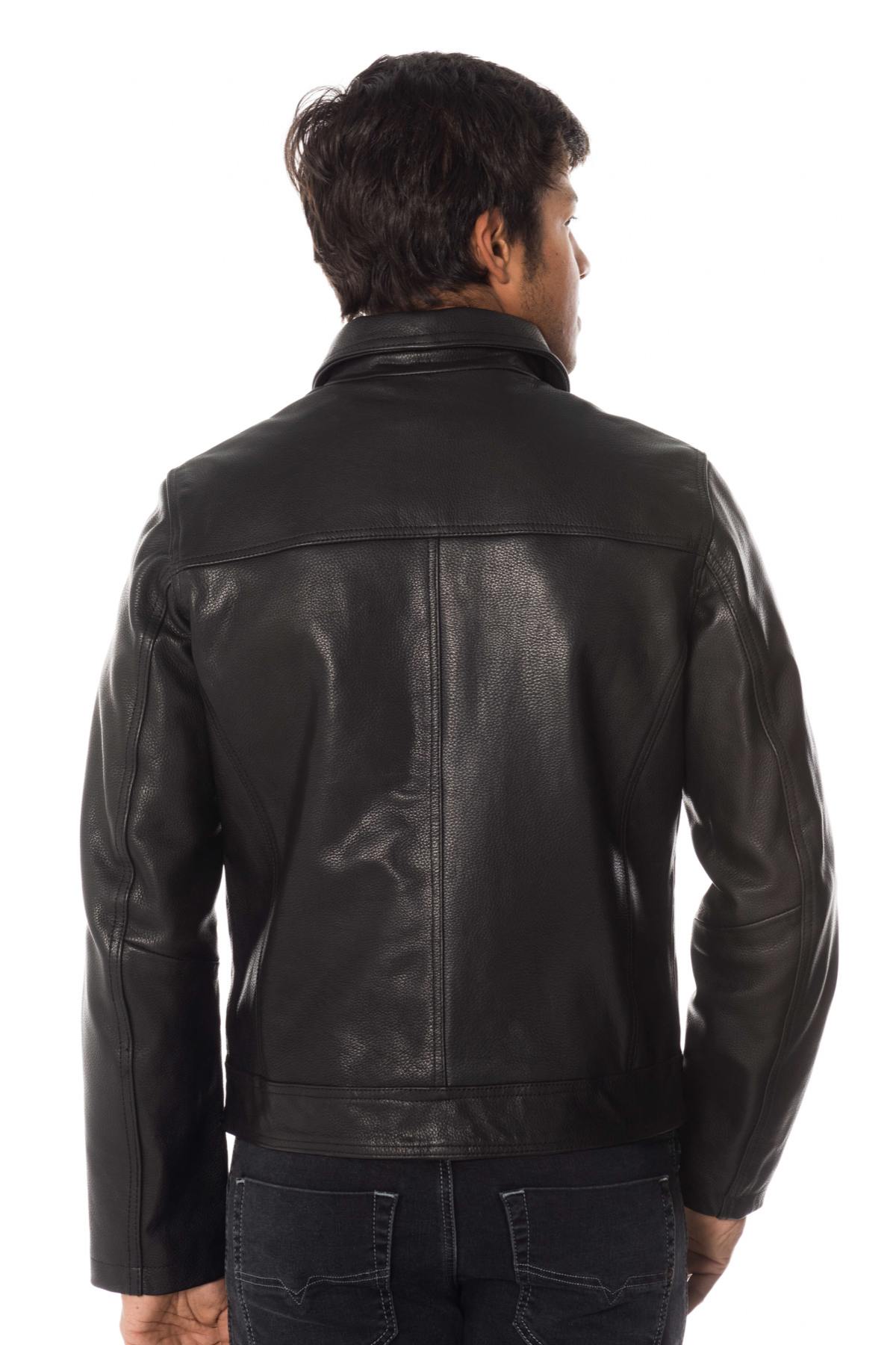 Cowhide leather shirt collar jacket - Image n°5