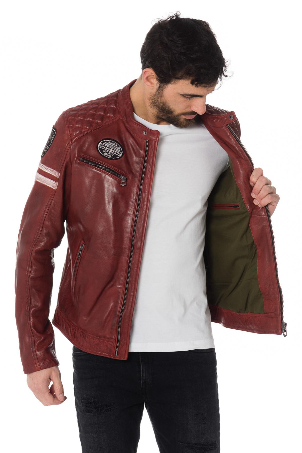 Leather biker jacket with patches and bands - Image n°8