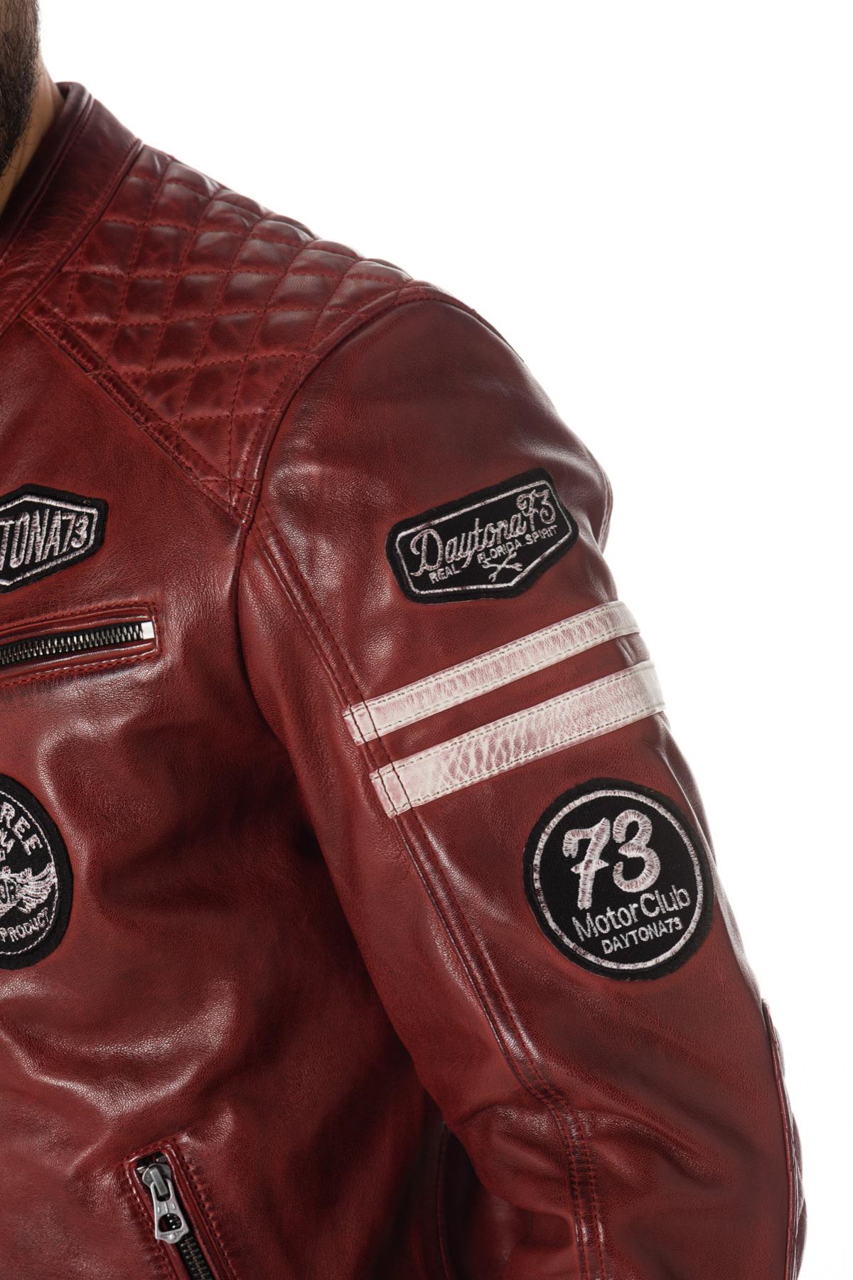 Leather biker jacket with patches and bands - Image n°4