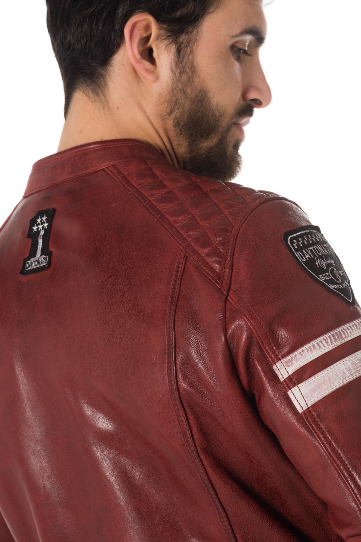 Leather biker jacket with patches and bands - Image n°5