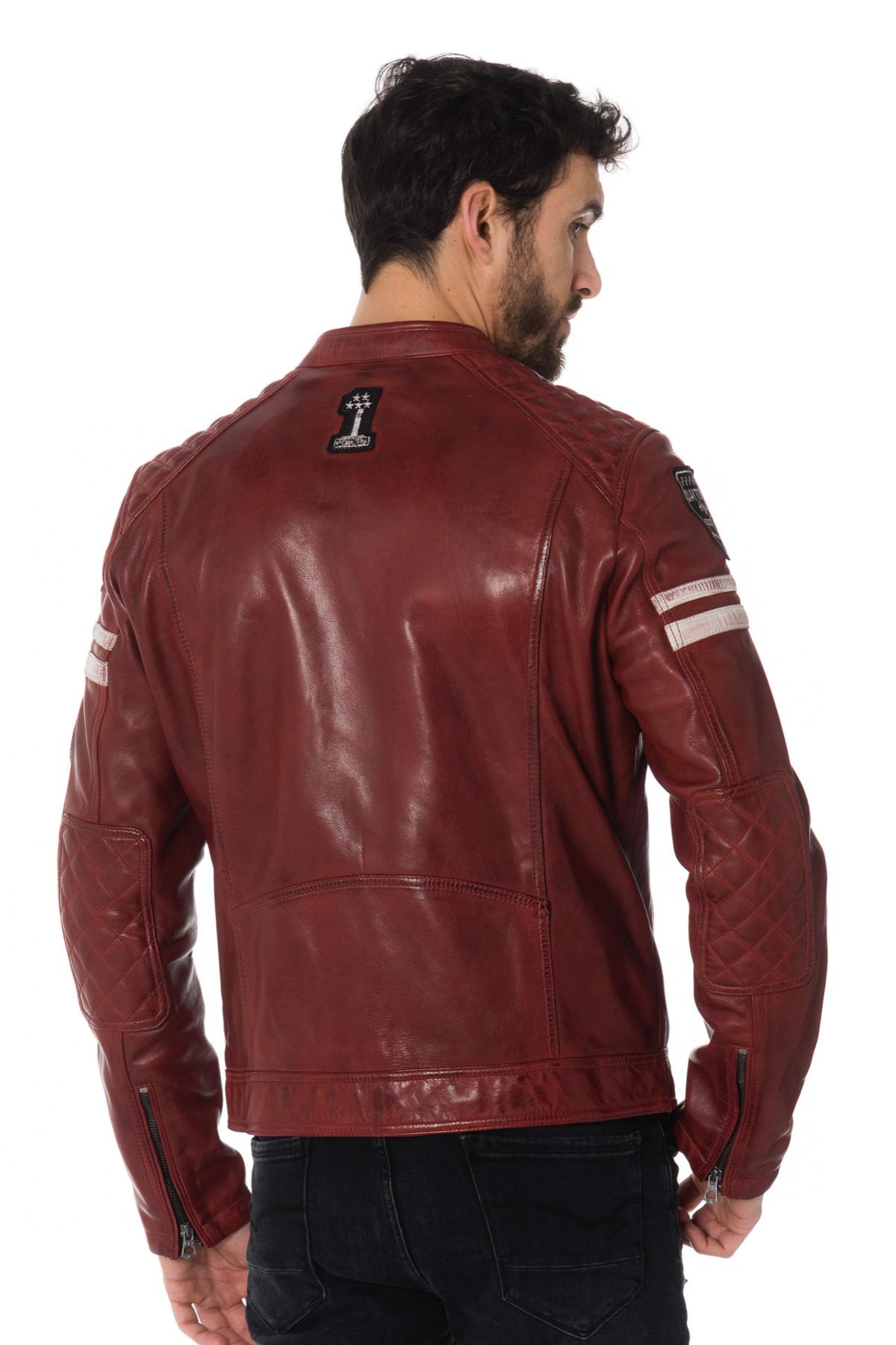 Leather biker jacket with patches and bands - Image n°6