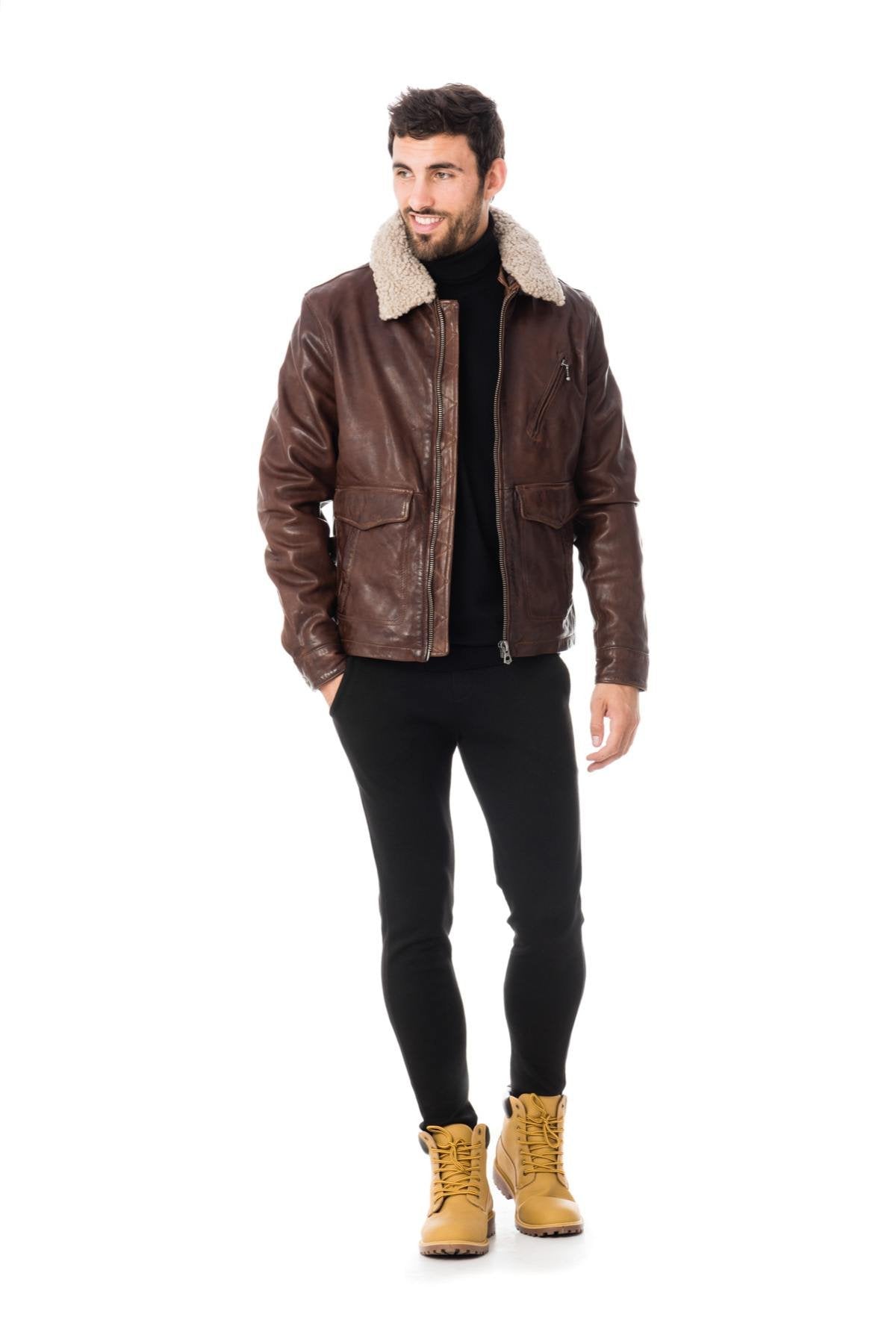 Men's fur collar jacket - Image n°2