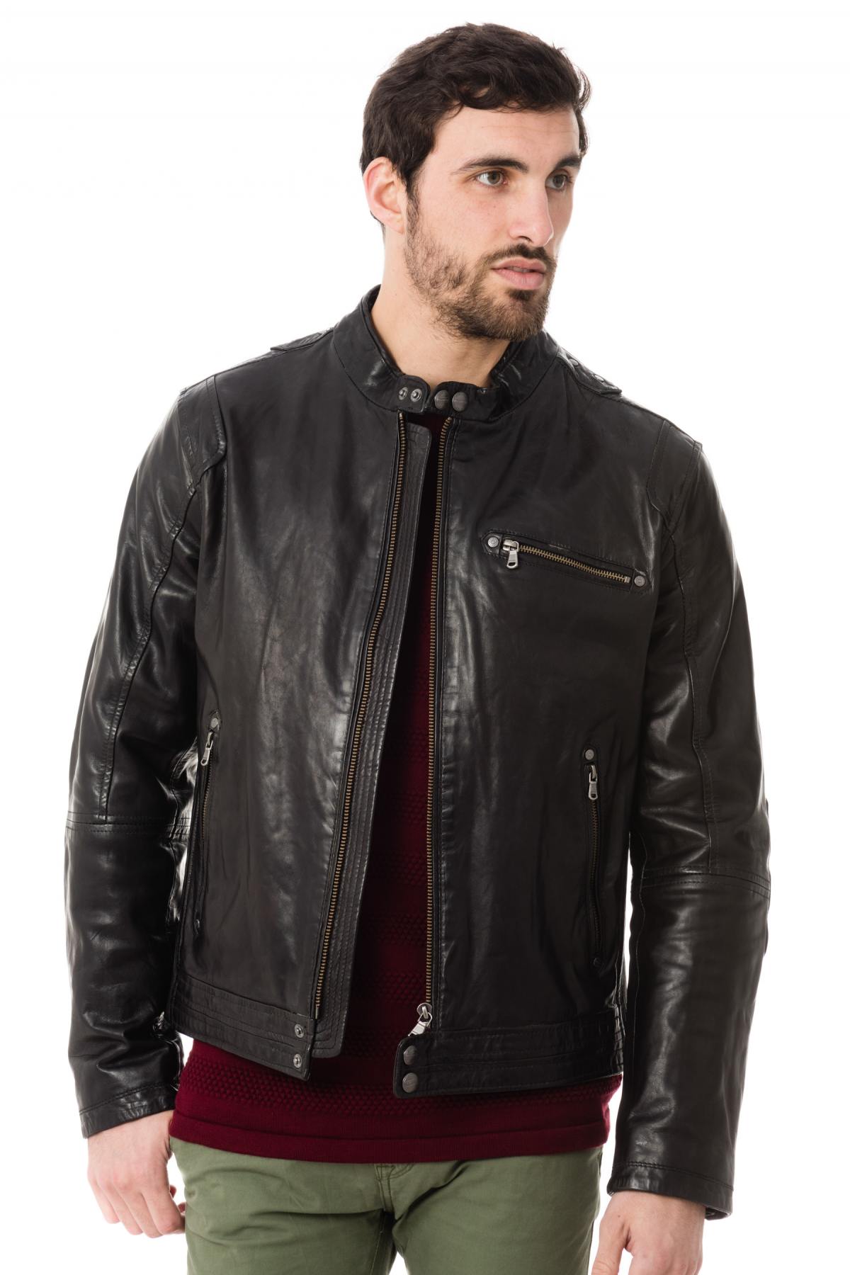 Black lambskin biker jacket - Image n°1