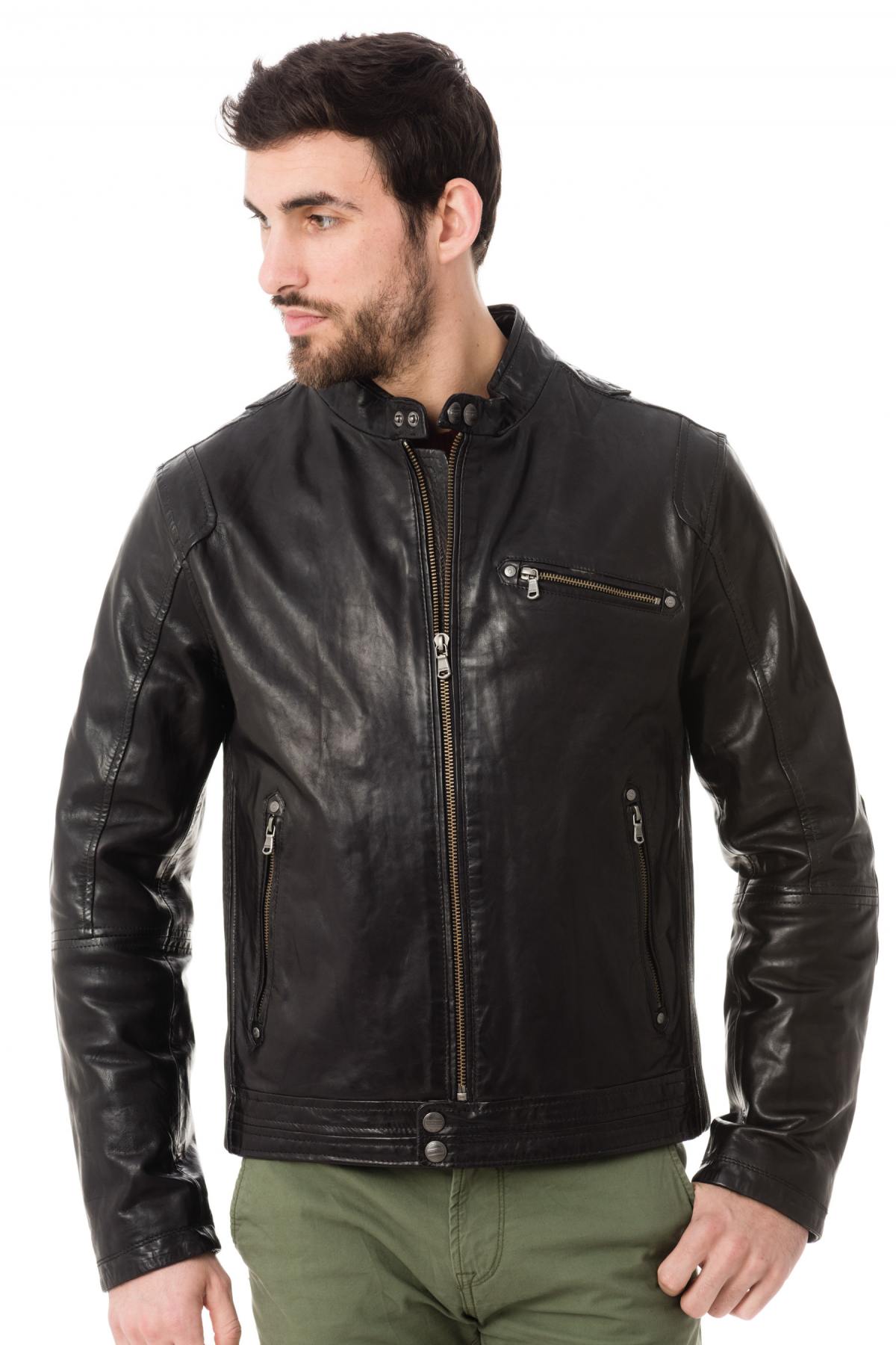 Black lambskin biker jacket - Image n°3