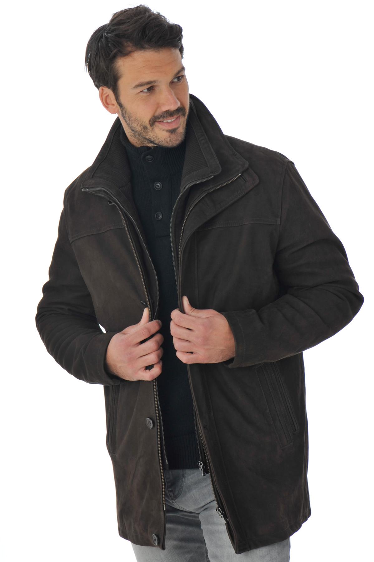 Men's Daytona Coat in Brown Cowhide Leather - Image n°3