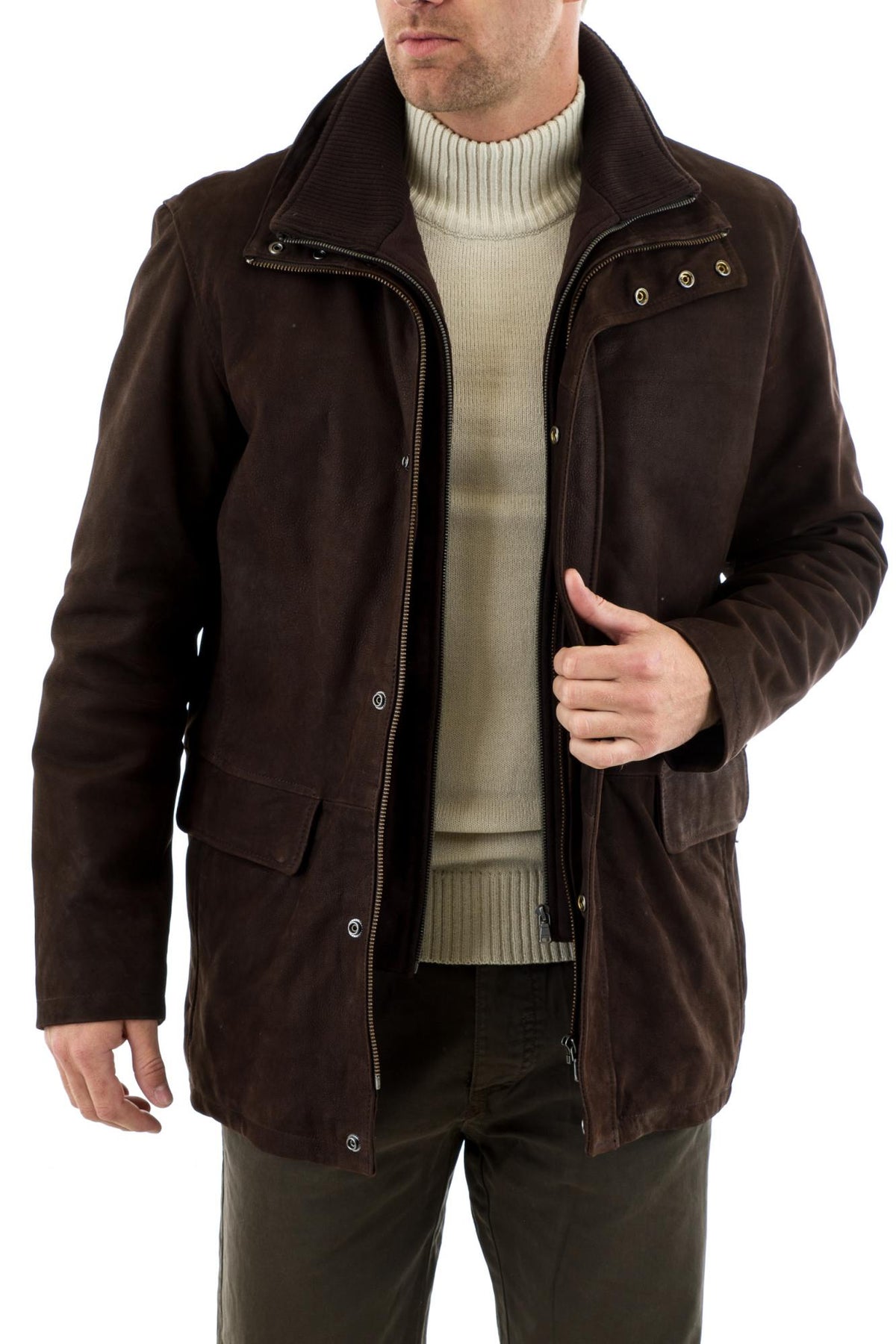 Men's Daytona Coat in Brown Cowhide Leather - Image n°1