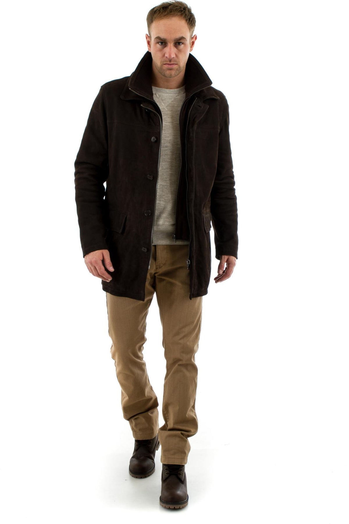 Men's Daytona Coat in Brown Cowhide Leather - Image n°2