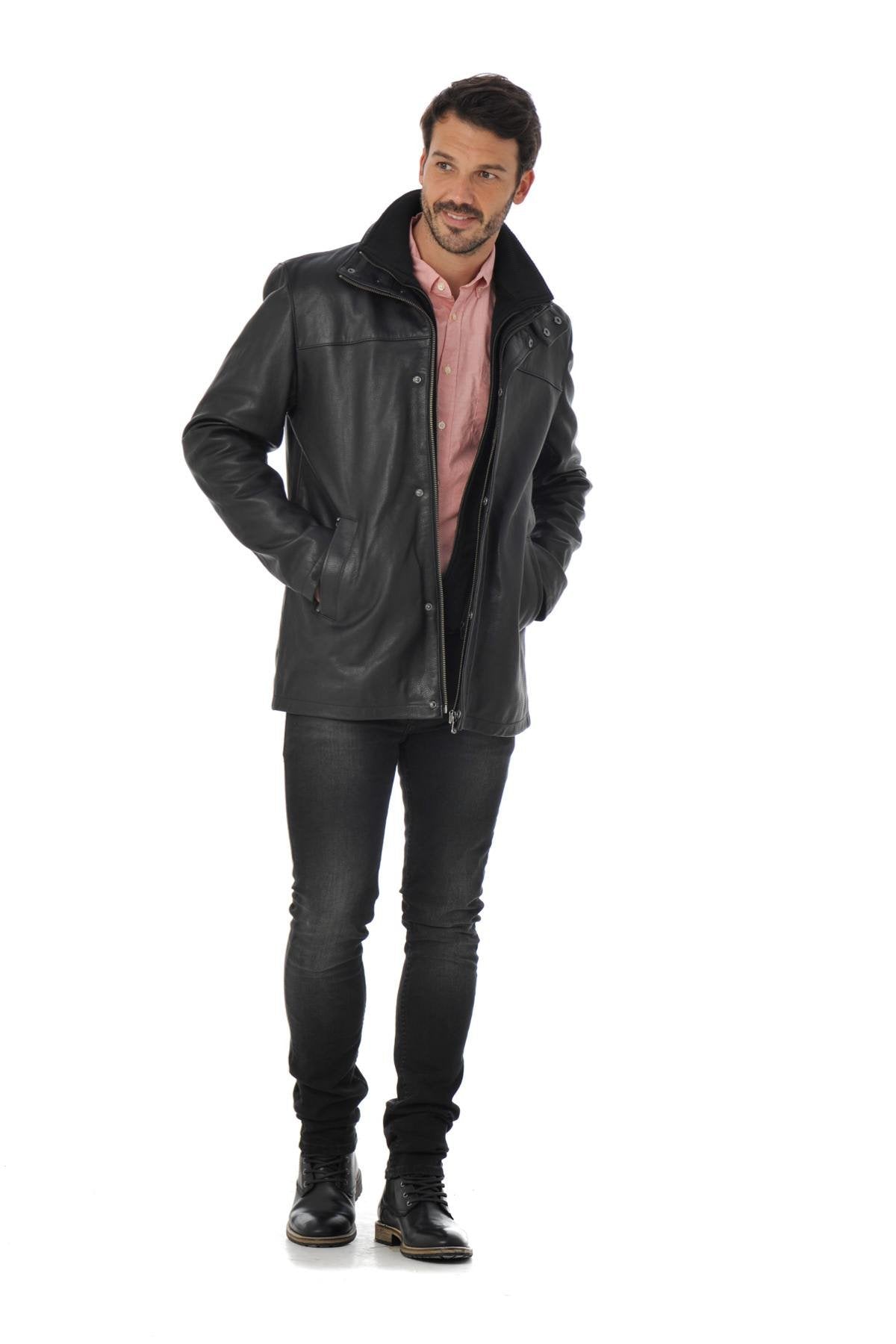  Men's Daytona Coat in Black Cowhide Leather - Image n°2