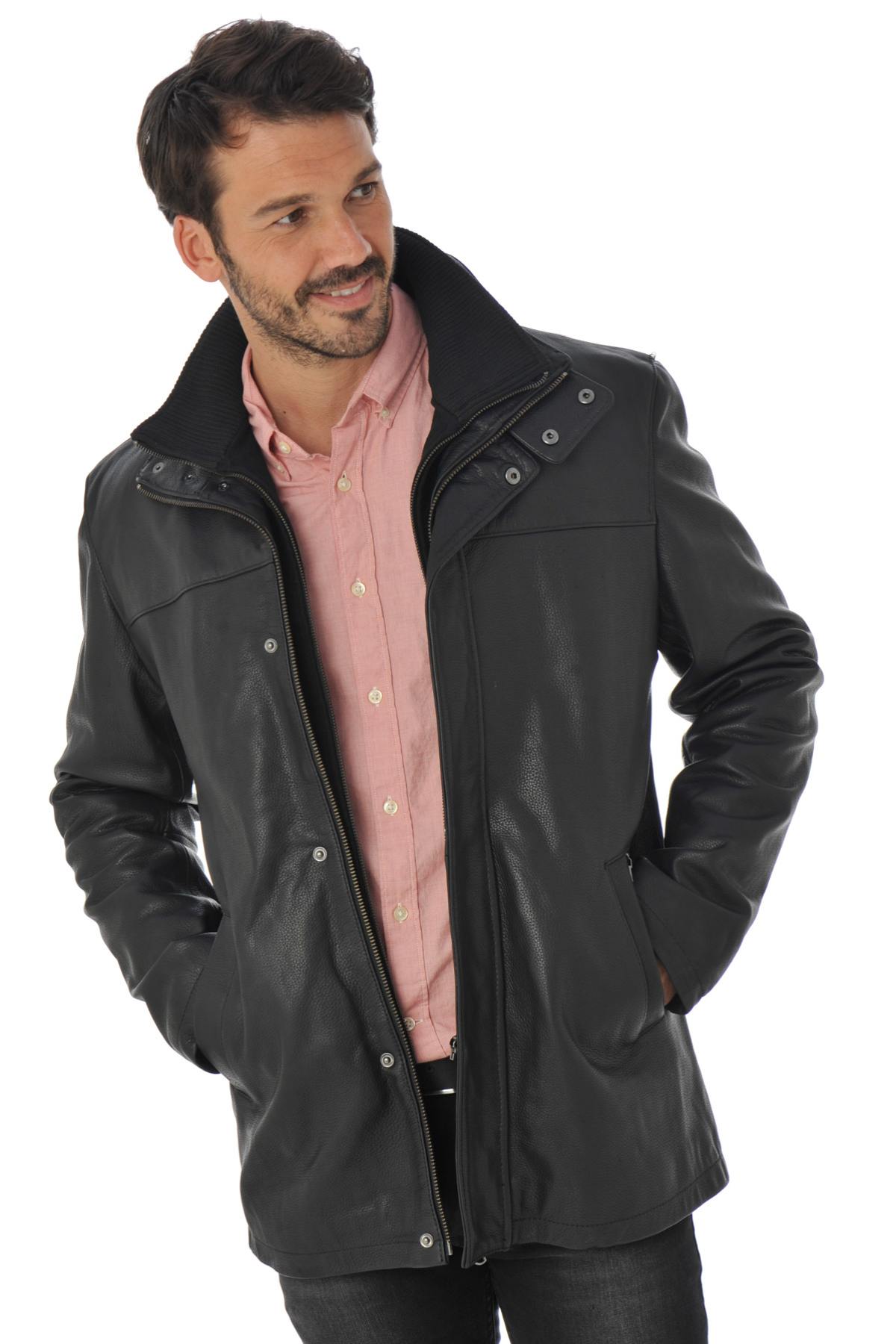  Men's Daytona Coat in Black Cowhide Leather - Image n°3