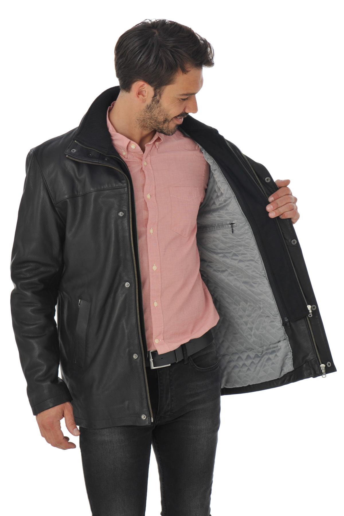  Men's Daytona Coat in Black Cowhide Leather - Image n°4