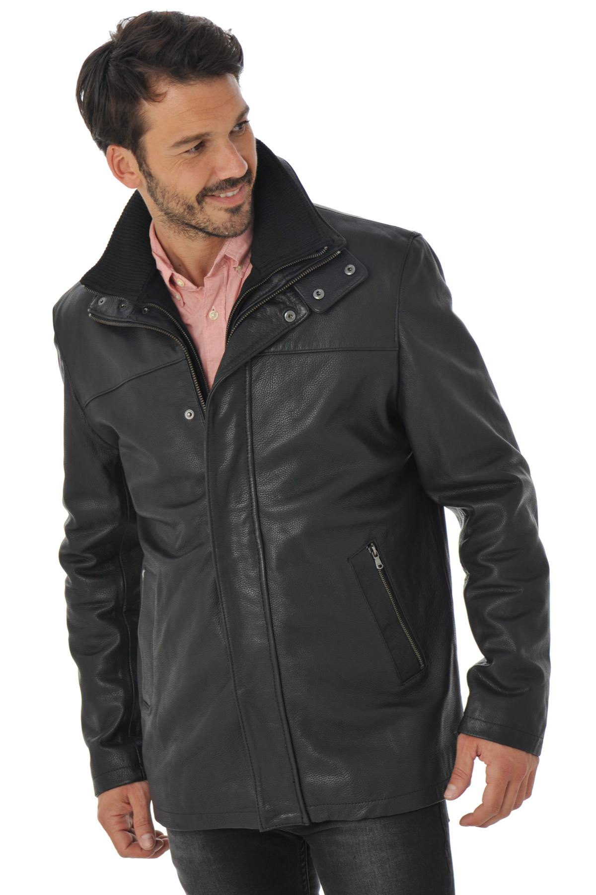  Men's Daytona Coat in Black Cowhide Leather - Image n°1