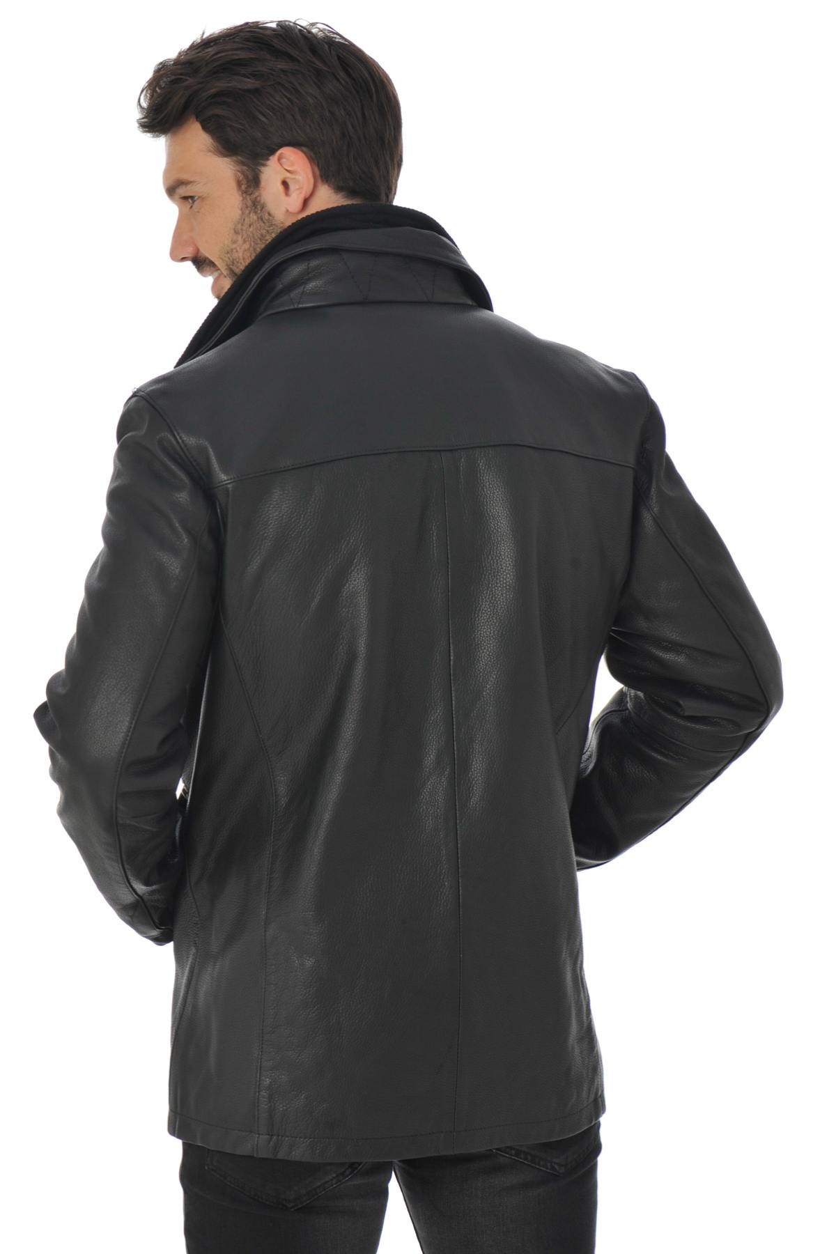  Men's Daytona Coat in Black Cowhide Leather - Image n°5