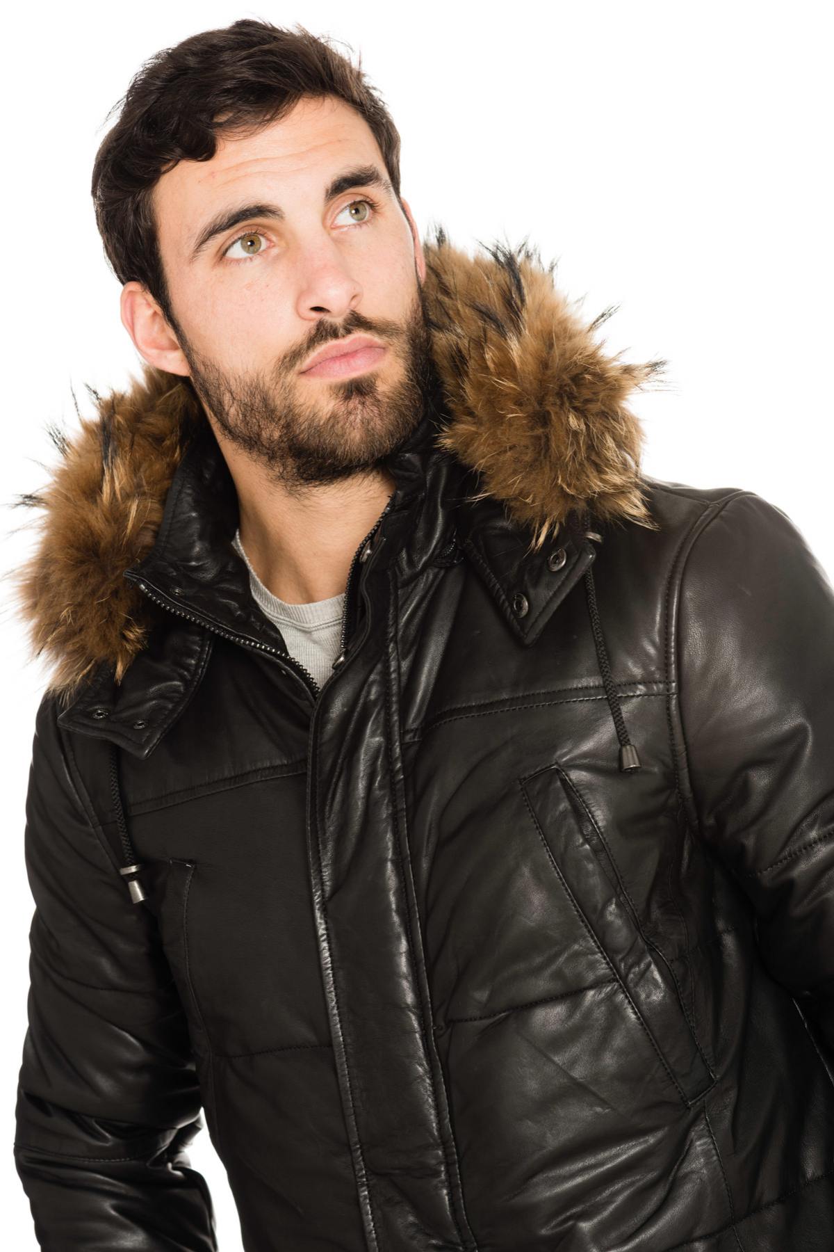 Men's lambskin down jacket with fur - Image n°7