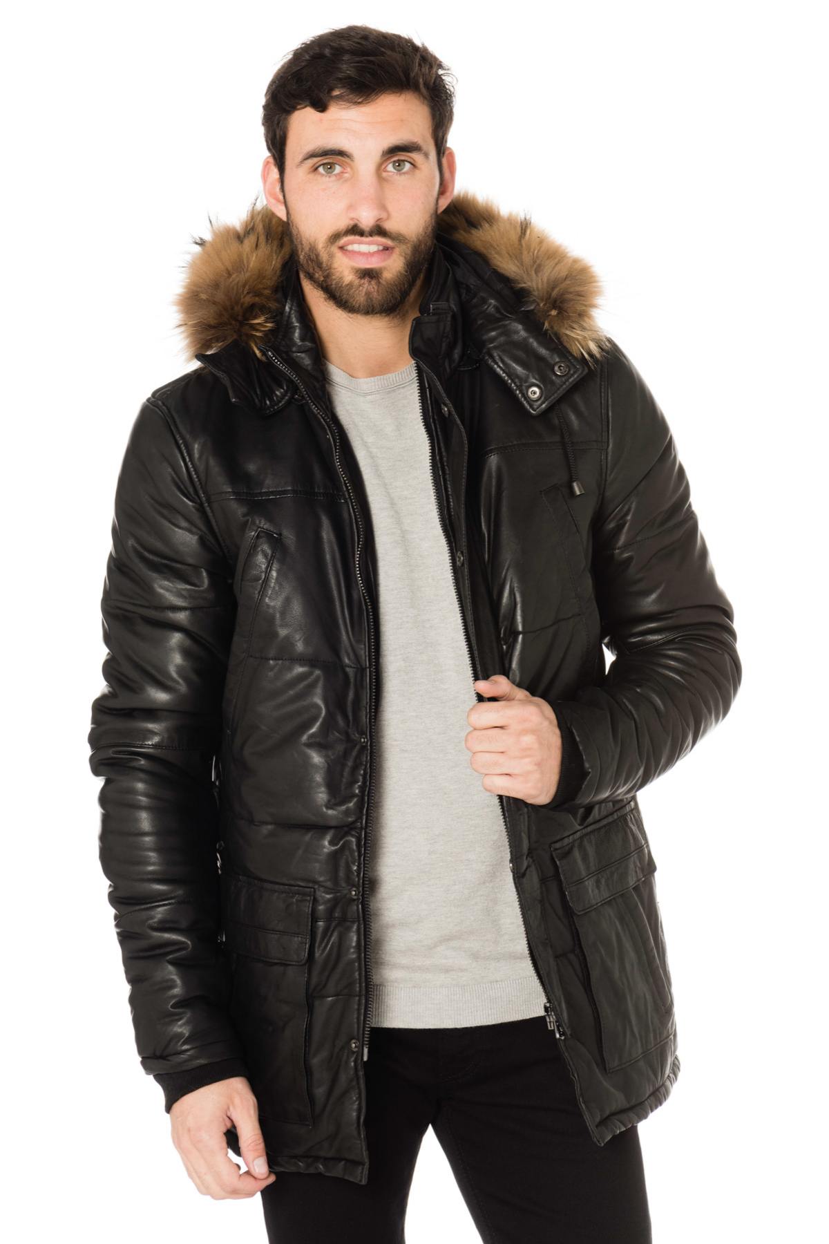 Men's lambskin down jacket with fur - Image n°3