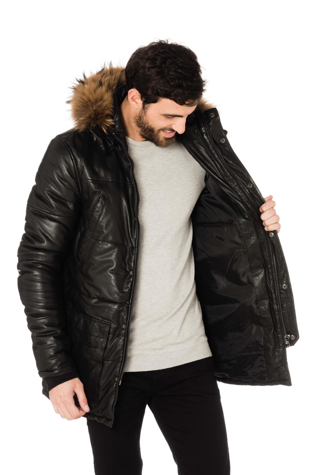 Men's lambskin down jacket with fur - Image n°5