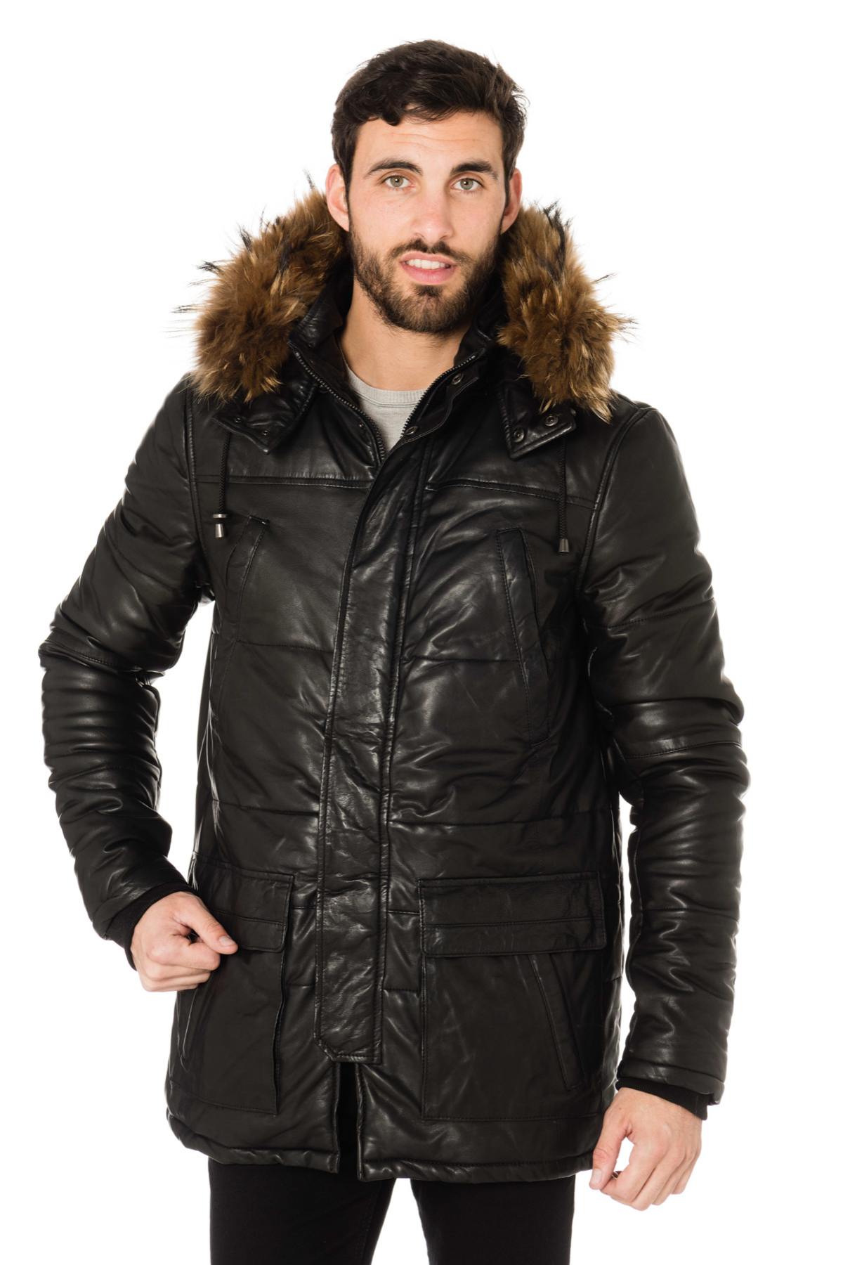 Men's lambskin down jacket with fur - Image n°4