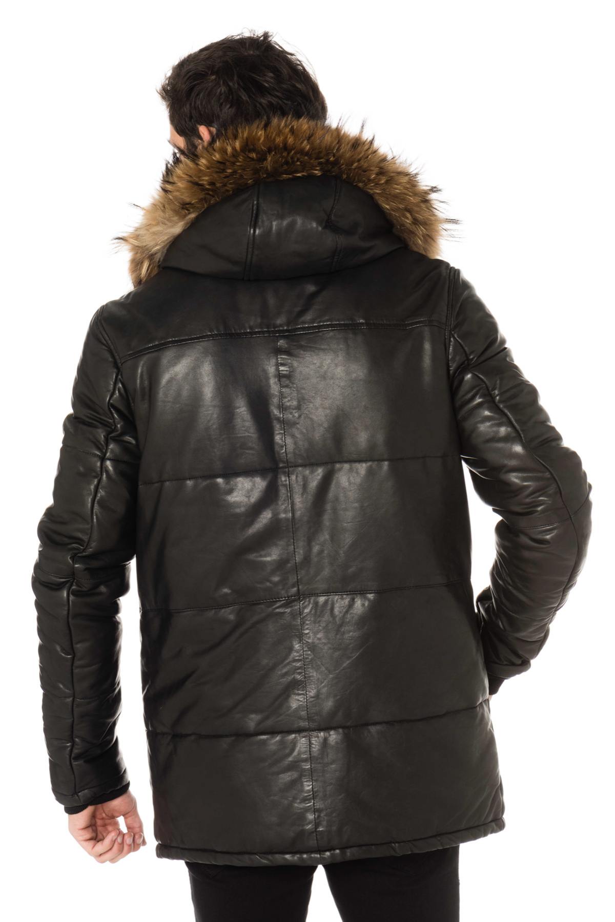 Men's lambskin down jacket with fur - Image n°6