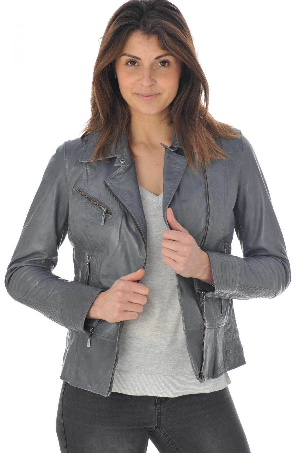 Steel gray women's perfecto - Image n°4