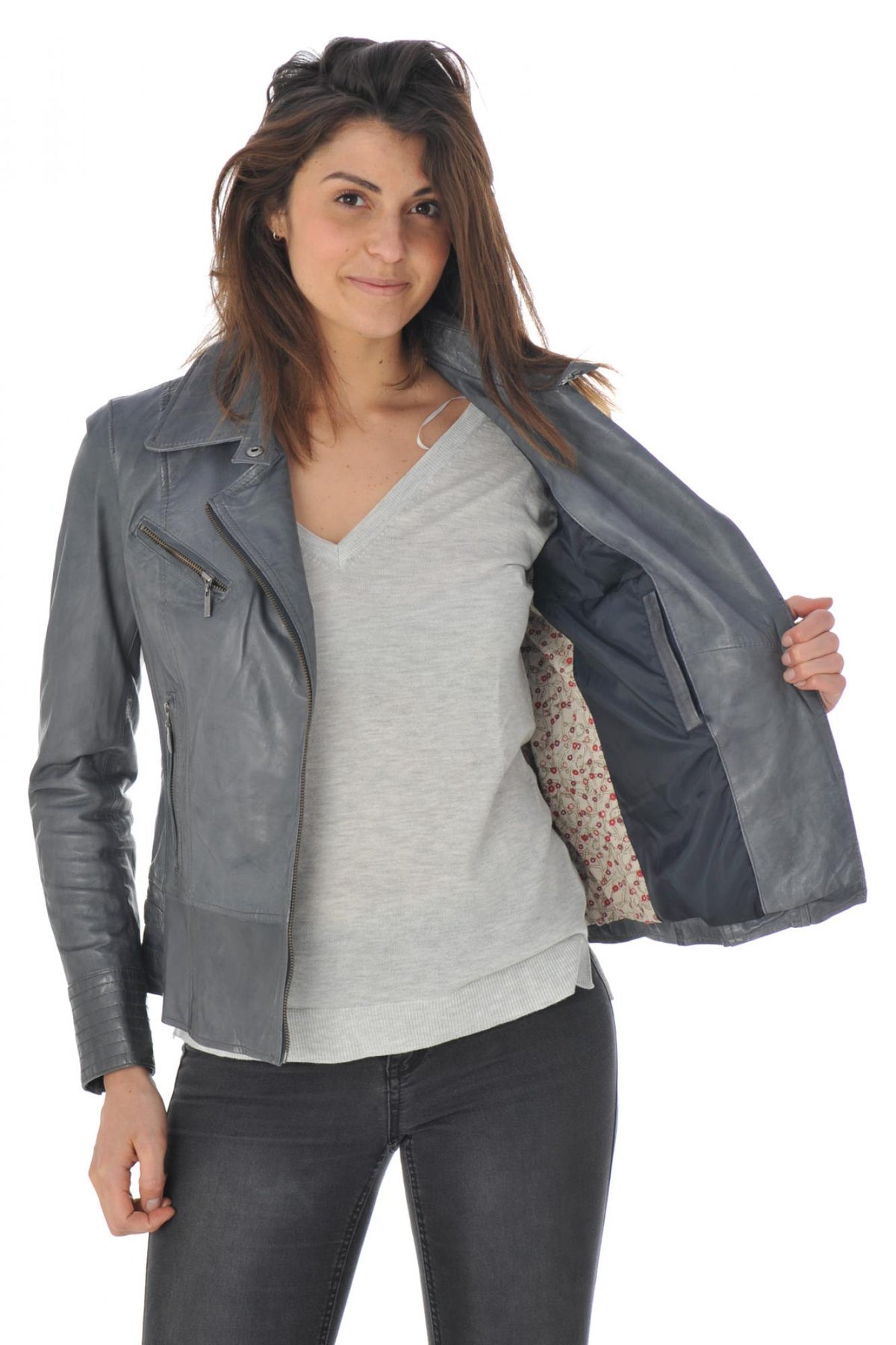 Steel gray women's perfecto - Image n°5