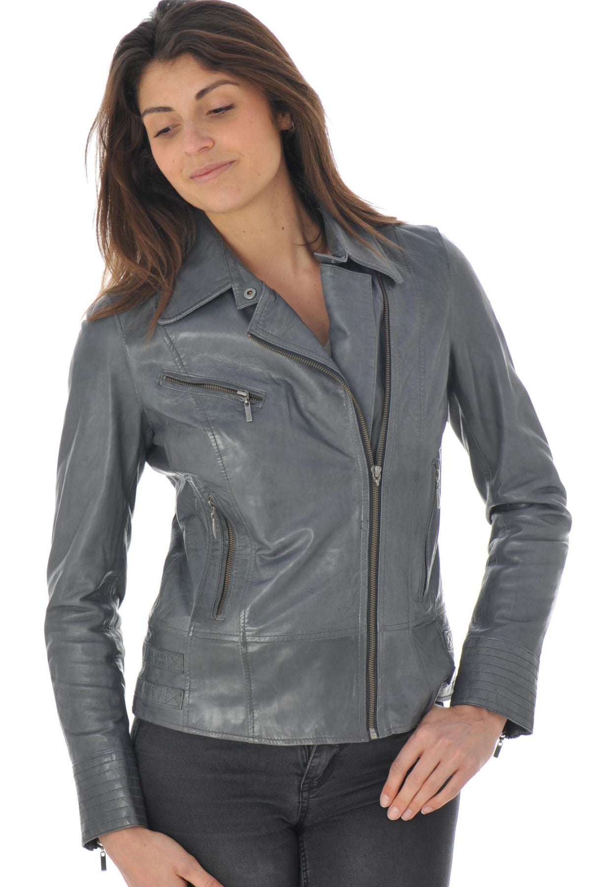 Steel gray women's perfecto - Image n°3