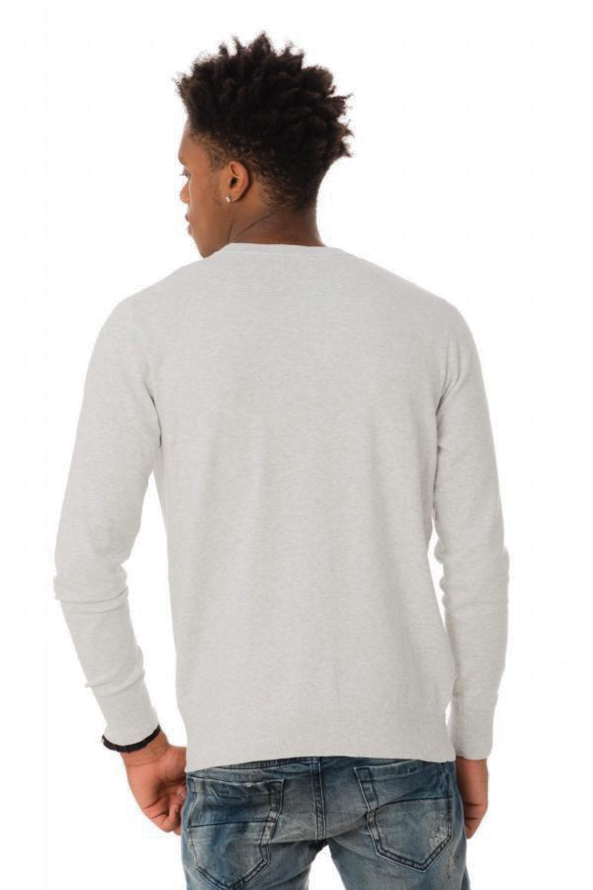 Light gray round neck long sleeve sweater - Image n°3