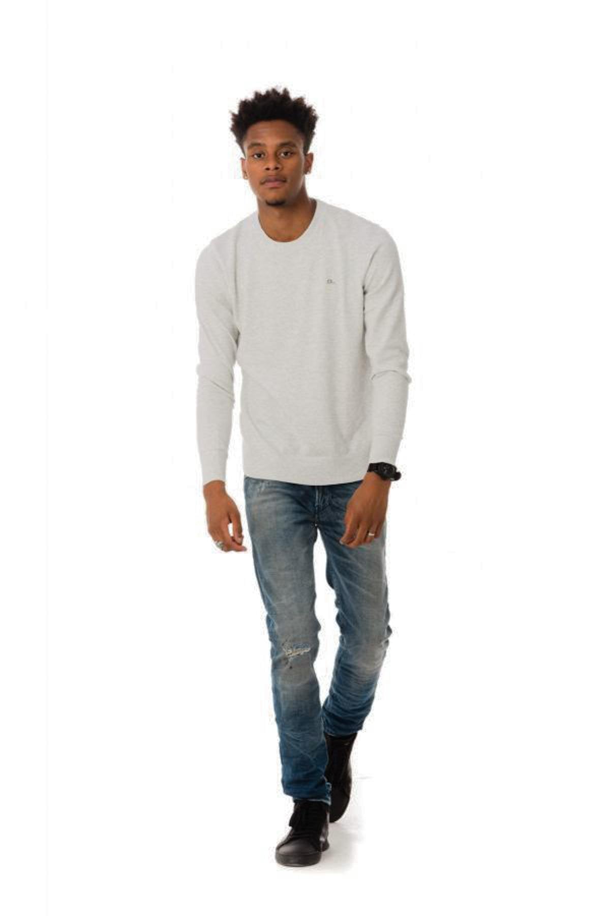 Light gray round neck long sleeve sweater - Image n°2