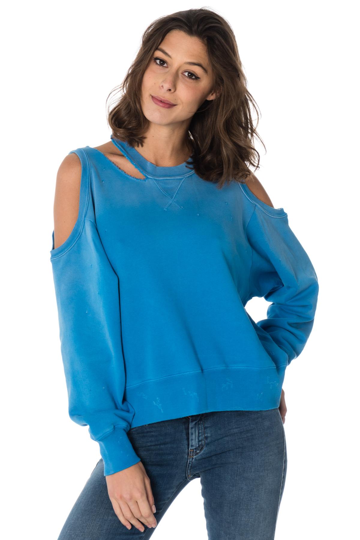 Diesel women's blue destroyed sweatshirt - Image n°1