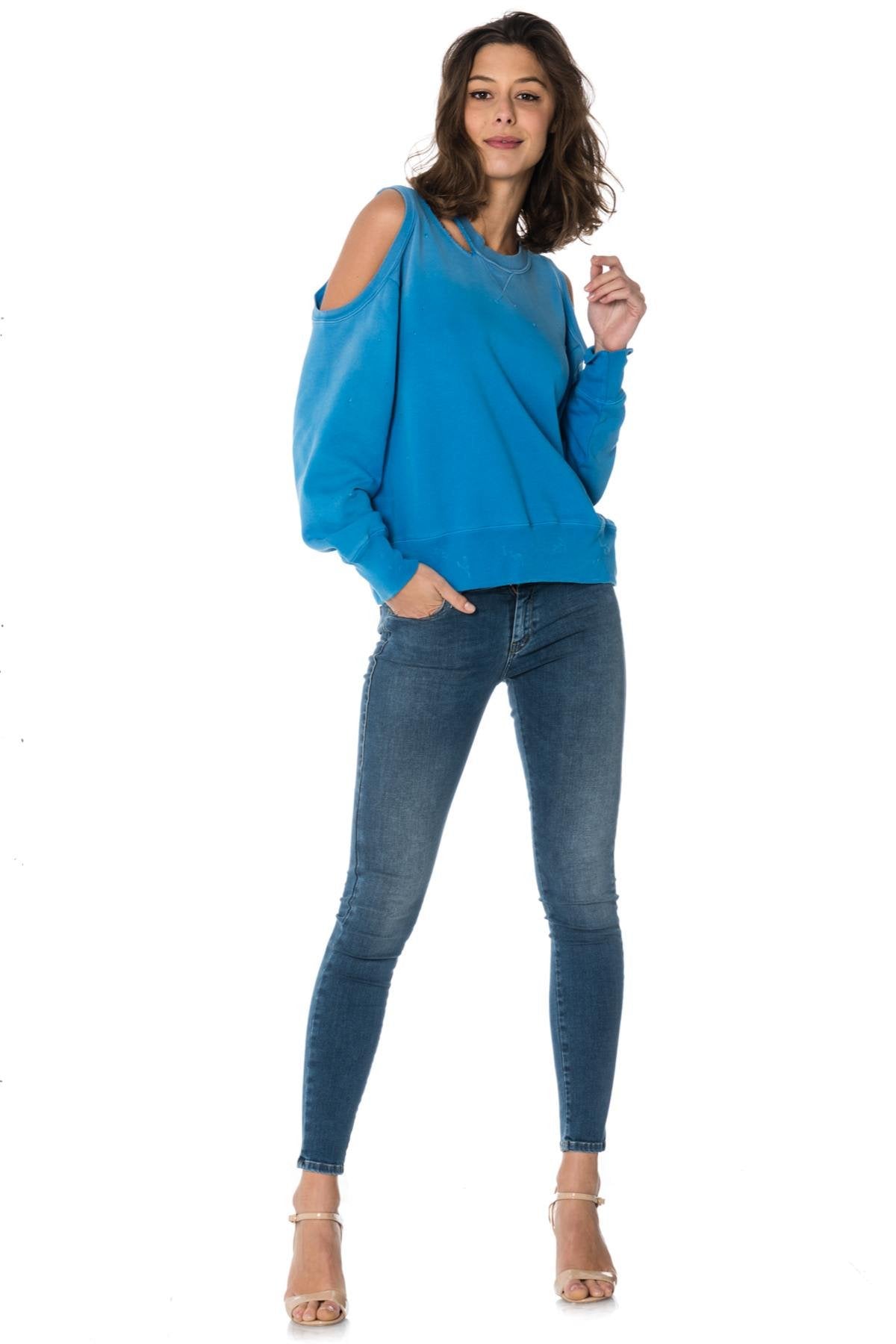 Diesel women's blue destroyed sweatshirt - Image n°2