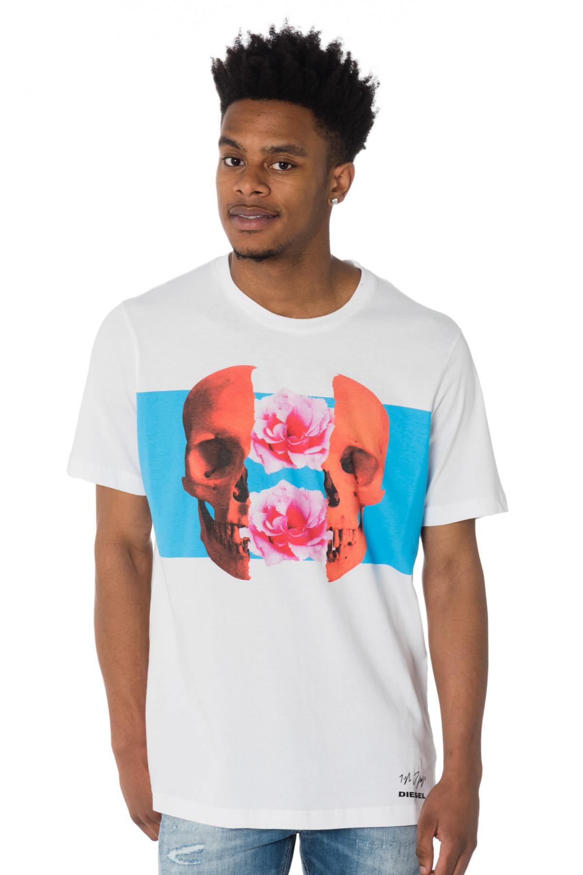 Diesel men's t-shirt skull and flowers - Image n°1