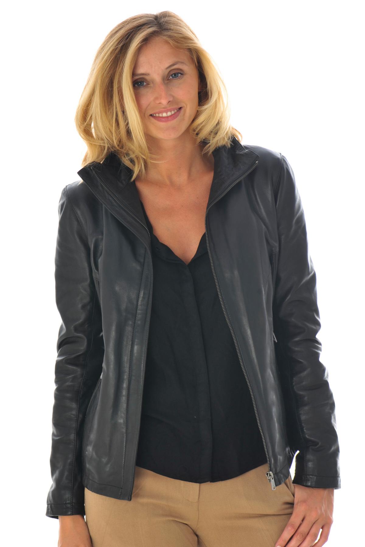  Stand-up collar leather jacket - Image n°3