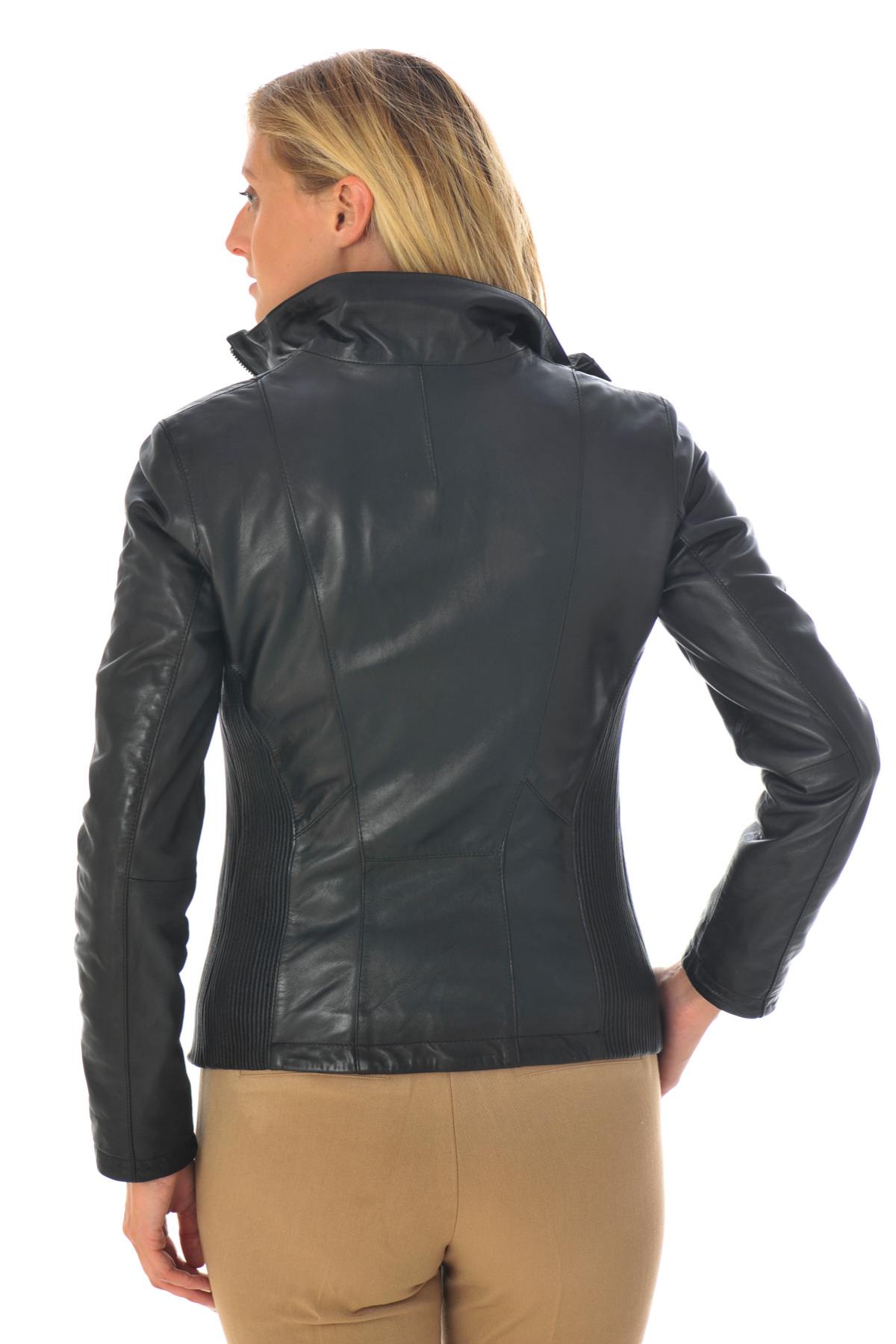  Stand-up collar leather jacket - Image n°5